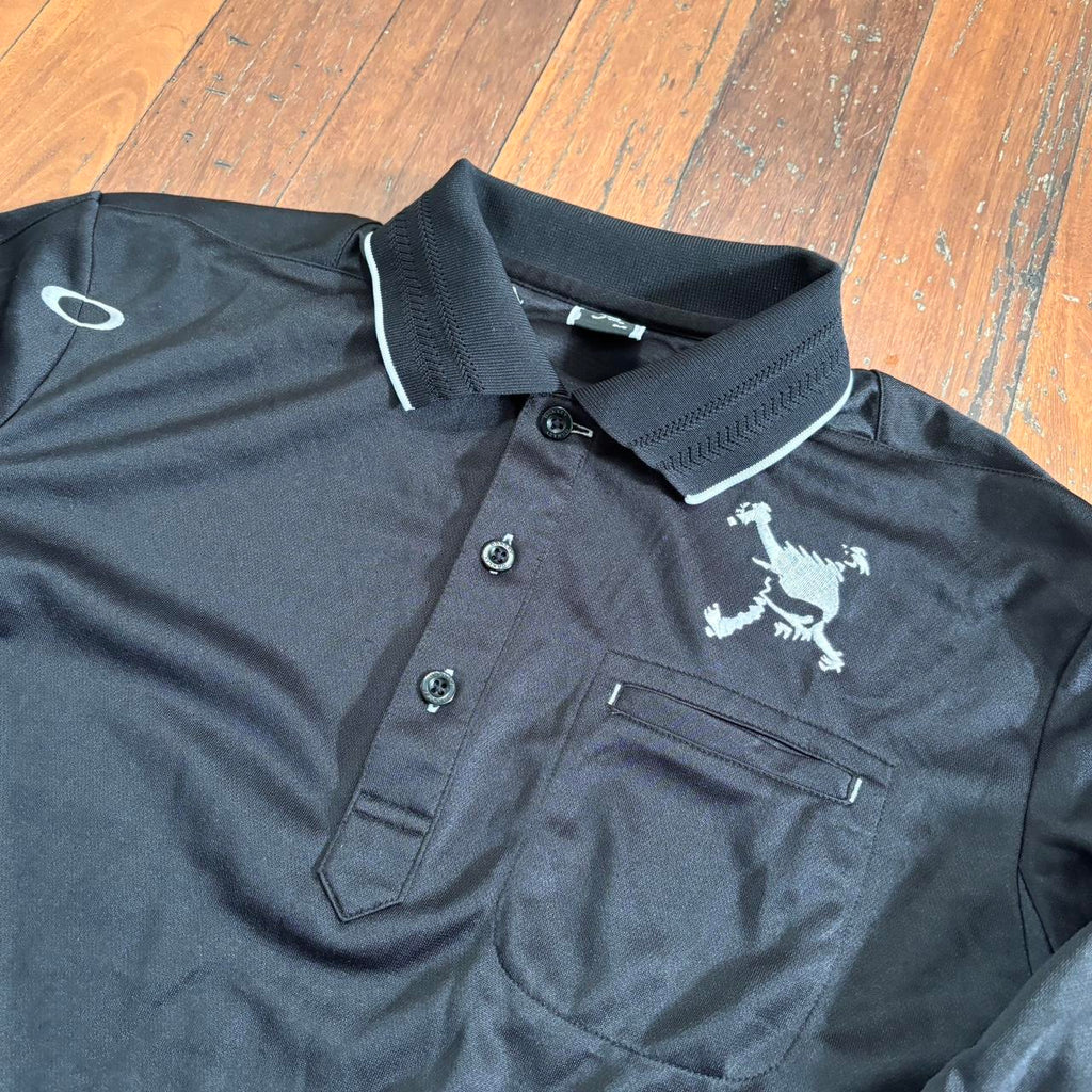 2000s Oakley Scatter Skull Polo Shirt Men's Medium Black Long Sleeve