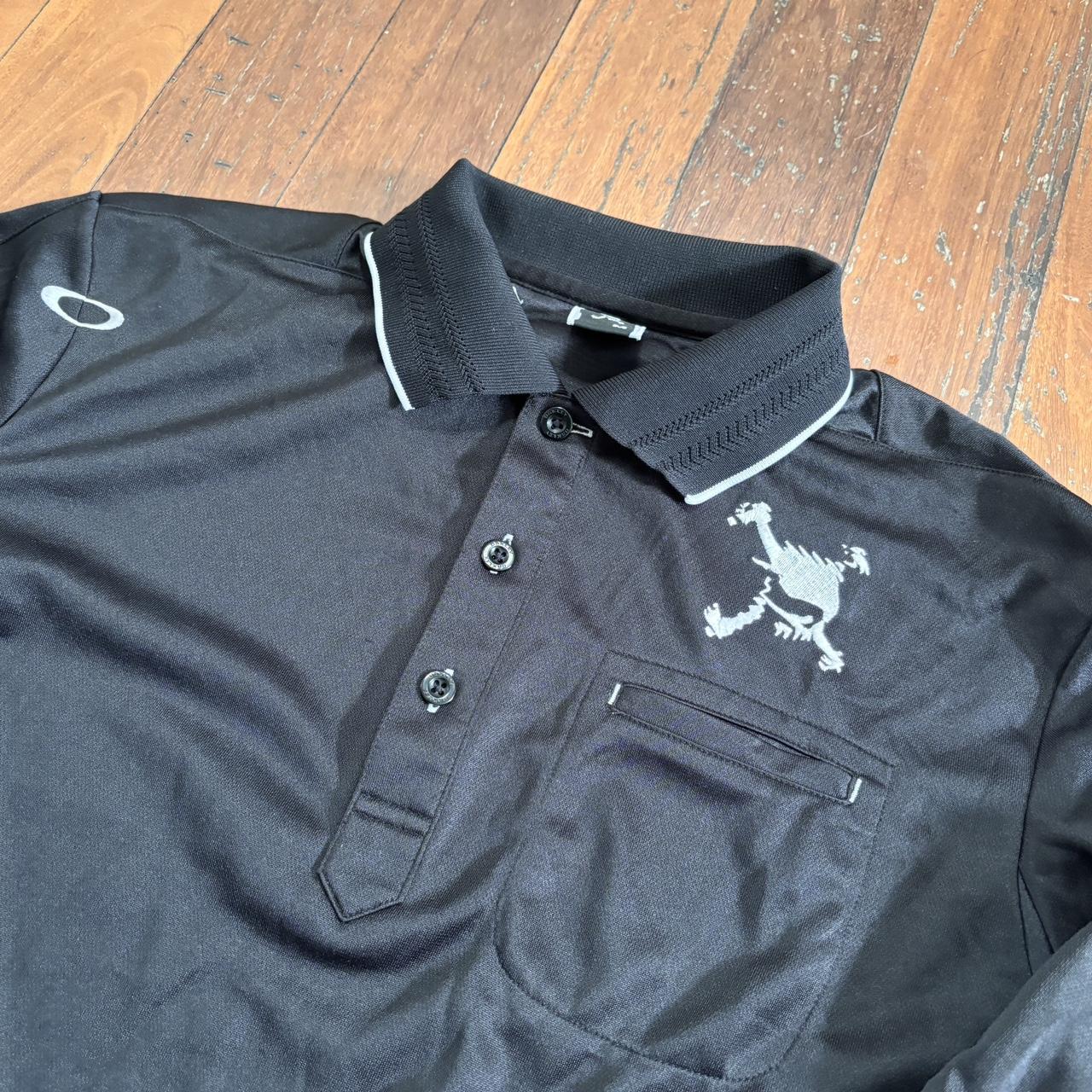 2000s Oakley Scatter Skull Polo Shirt Men's Medium Black Long Sleeve