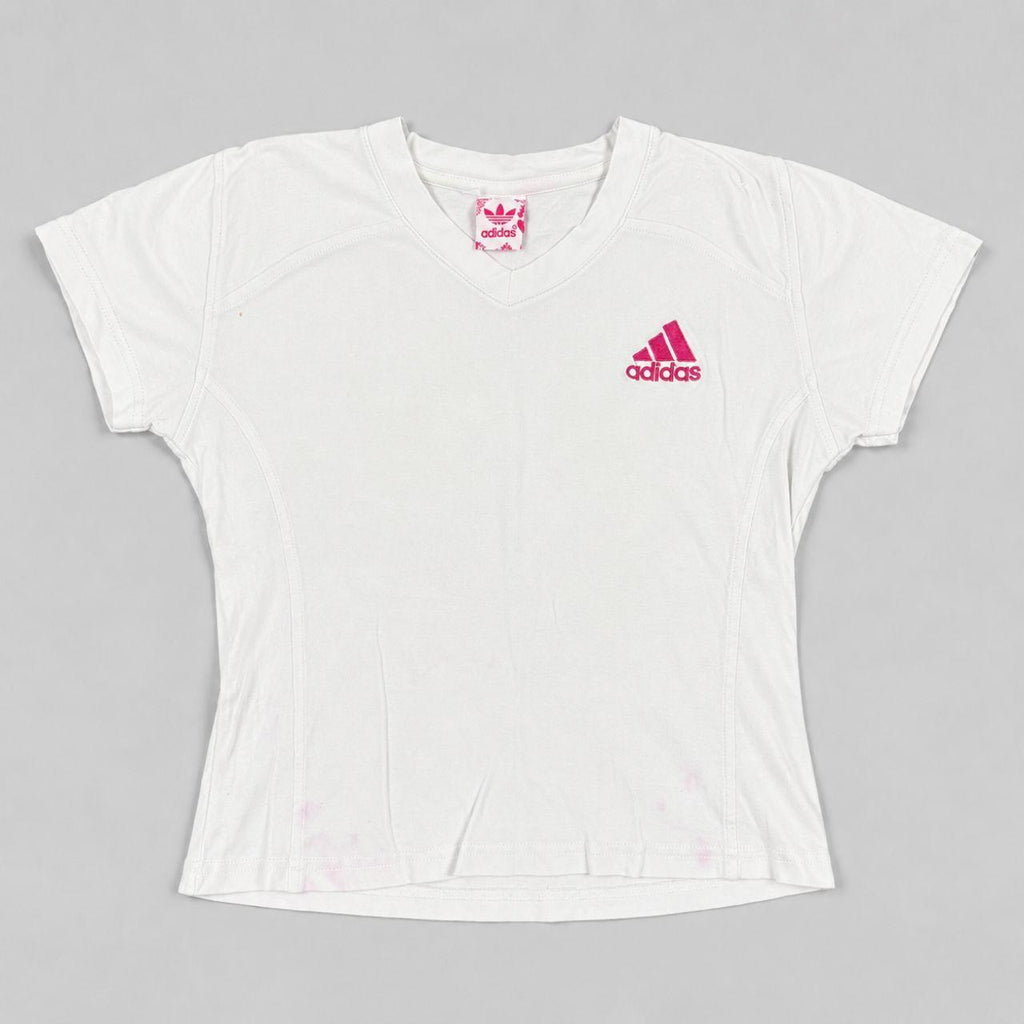 y2k style Adidas Cropped baby Tee Women's XS White Pink Activewear Top