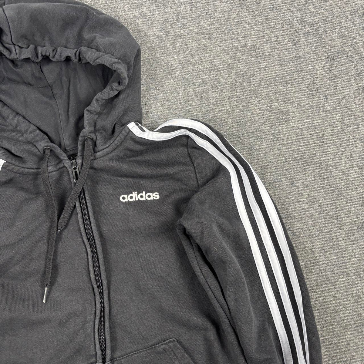 Adidas Hoodie Women's XS Black White 3 Stripe Full Zip Jumper