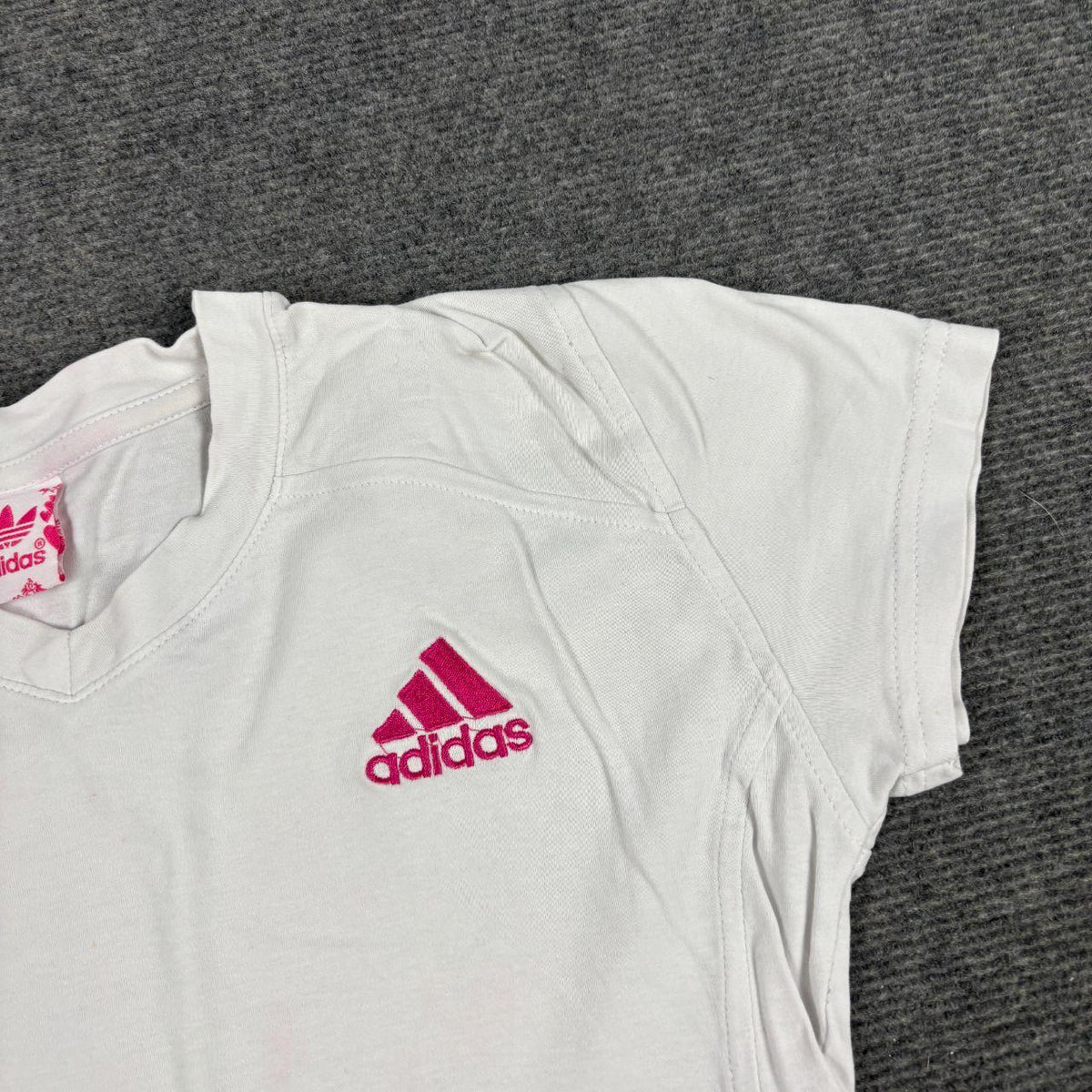 y2k style Adidas Cropped baby Tee Women's XS White Pink Activewear Top