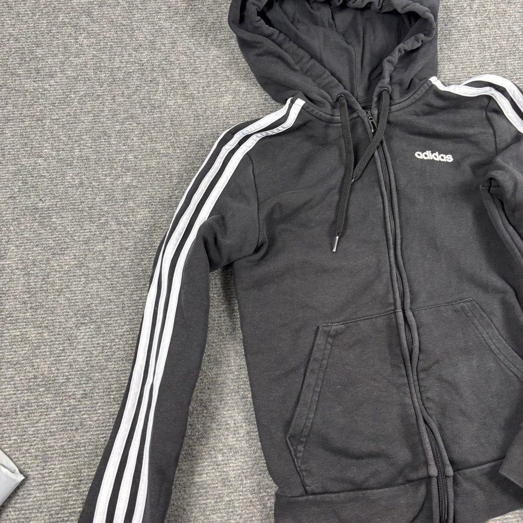 Adidas Hoodie Women's XS Black White 3 Stripe Full Zip Jumper