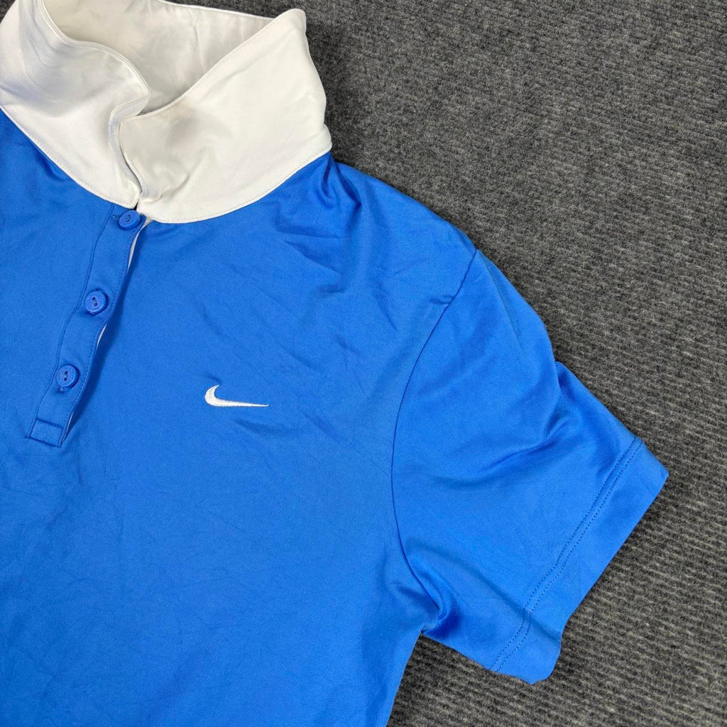 Vintage Nike Court Dri-Fit Polo Women's Small Blue White 3 Button Activewear Top