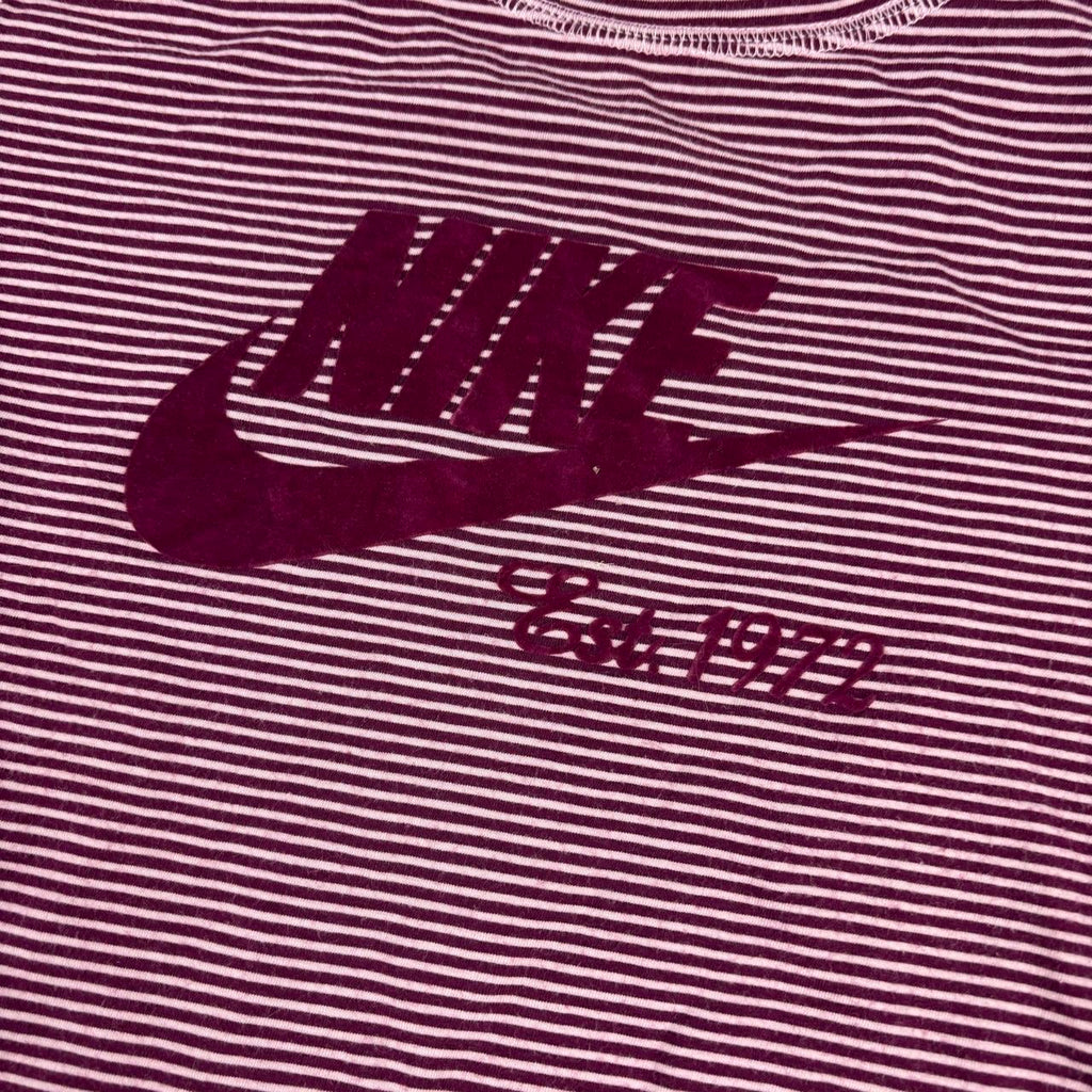 Vintage Y2K Nike Scoop Neck Top Women's Small Purple Striped Felt Logo Activewear