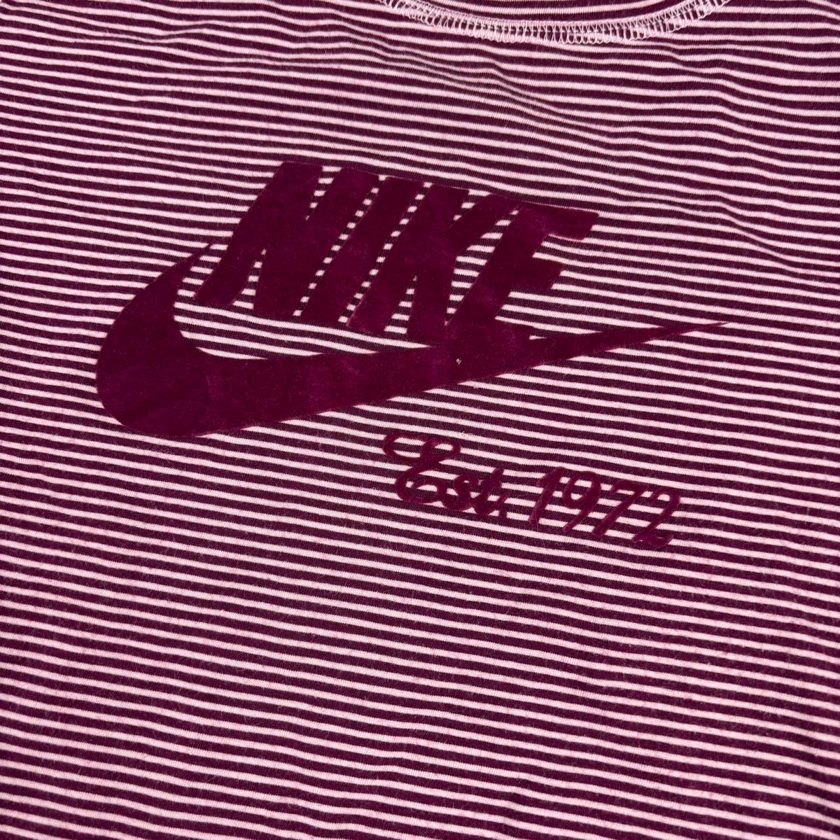 Vintage Y2K Nike Scoop Neck Top Women's Small Purple Striped Felt Logo Activewear