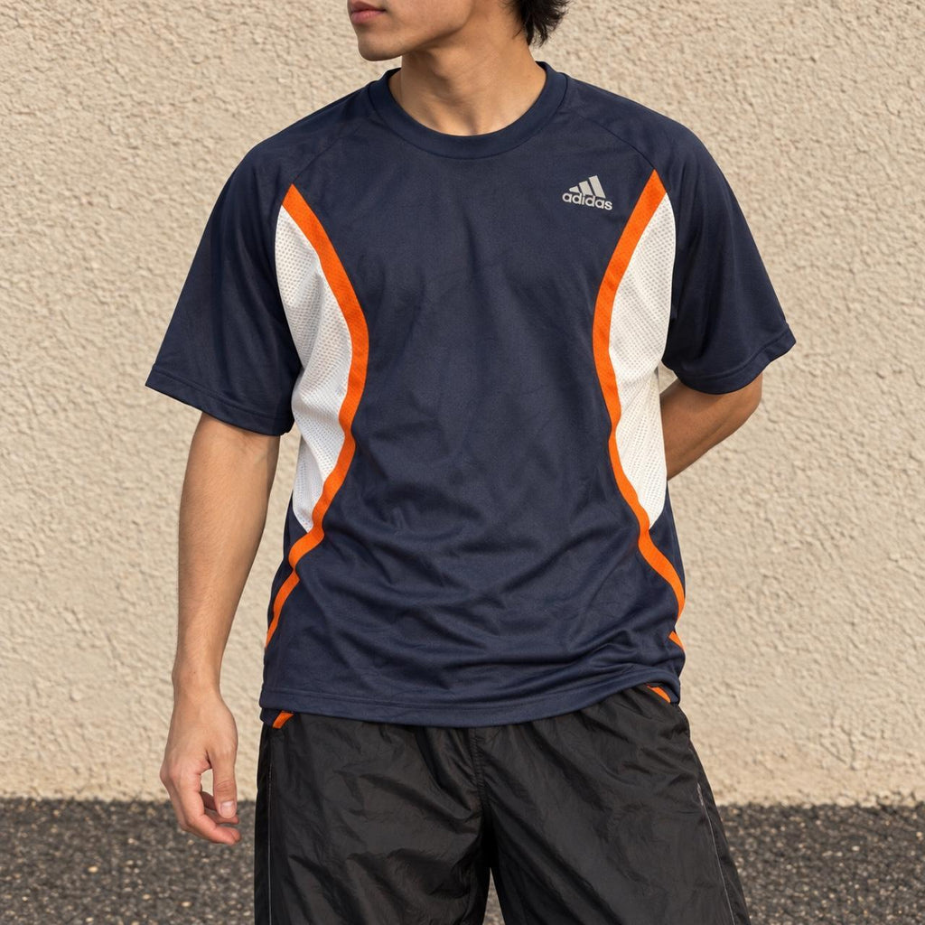 Vintage Adidas y2k Climacool Jersey Men's Medium Navy Orange Activewear Japan Stock