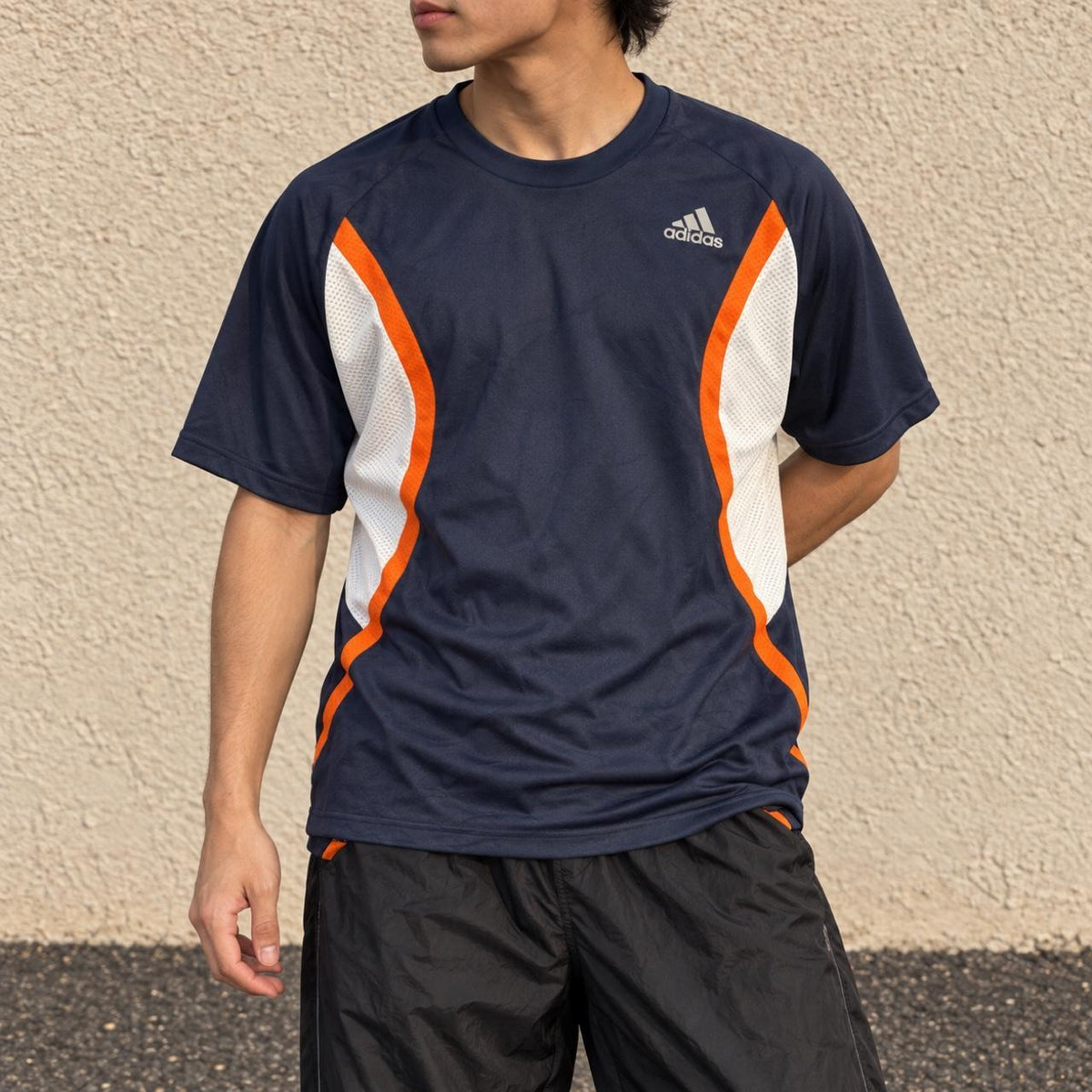 Vintage Adidas y2k Climacool Jersey Men's Medium Navy Orange Activewear Japan Stock