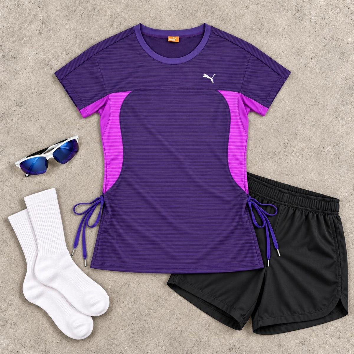 Vintage Y2K Puma Activewear Top Women's Small Purple Cinch Waist
