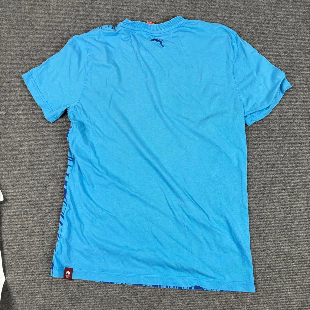 y2k Style Puma T-shirt Women's Medium Blue Shatter Graphic Running Activewear Top