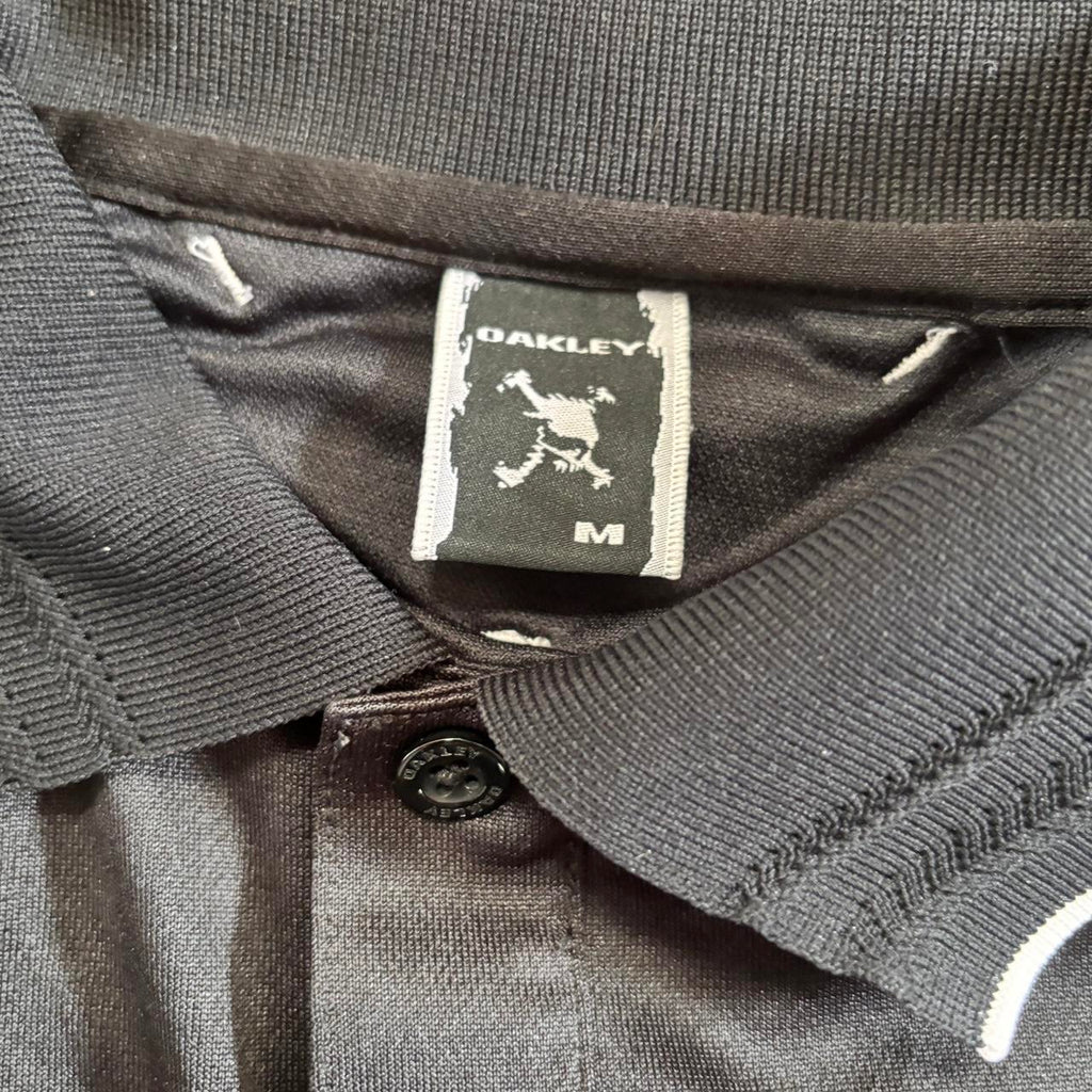 2000s Oakley Scatter Skull Polo Shirt Men's Medium Black Long Sleeve