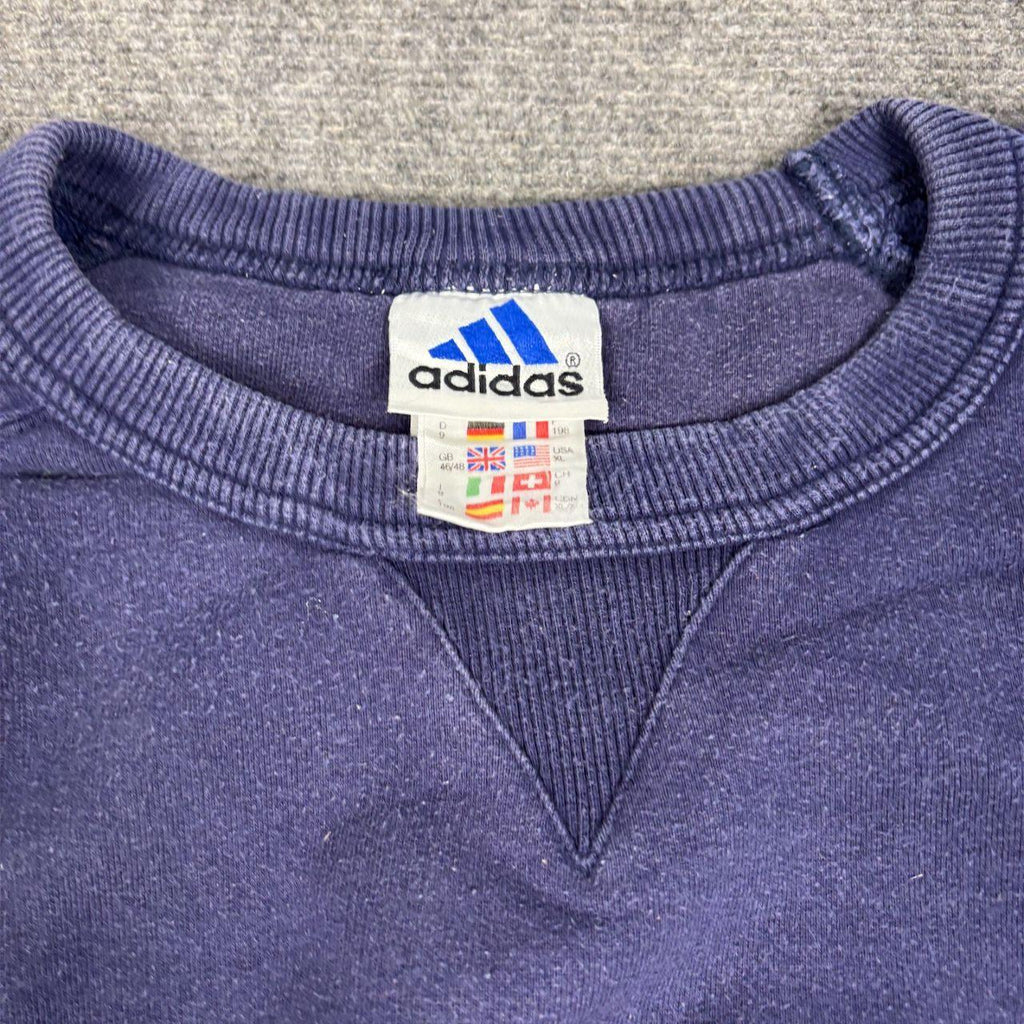 Vintage 90s Adidas Jumper Size XL Navy Large Front Graphic Faded Sweatshirt