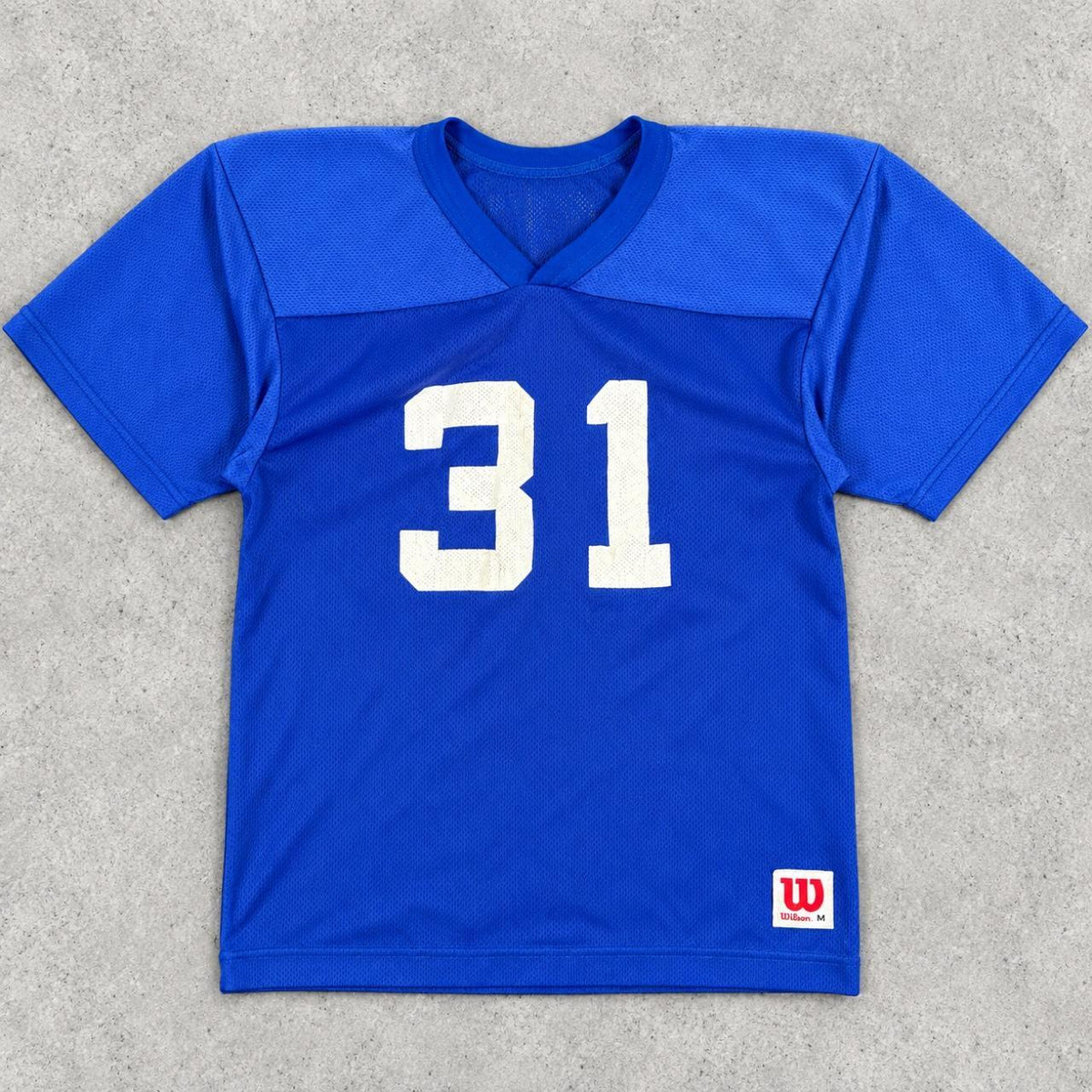 Vintage Wilson Football Jersey V-neck Women's Small Blue White Mesh Satin