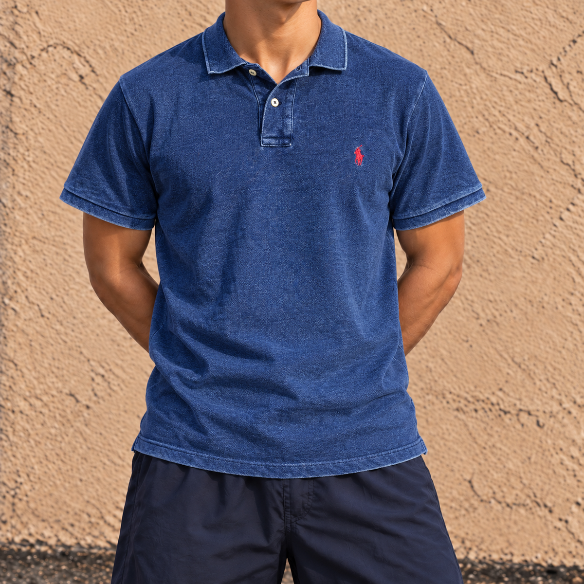 Polo Ralph Lauren Polo Shirt Men's XL Blue Denim Textured T-shirt Golf Core