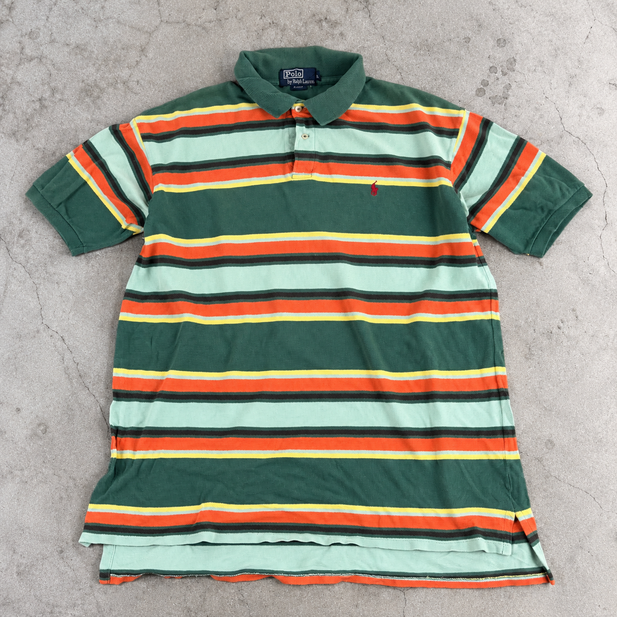 Vintage 90s Polo Ralph Lauren Men's XL Green Orange Striped Golf Core
