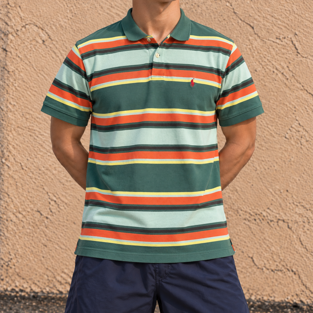 Vintage 90s Polo Ralph Lauren Men's XL Green Orange Striped Golf Core
