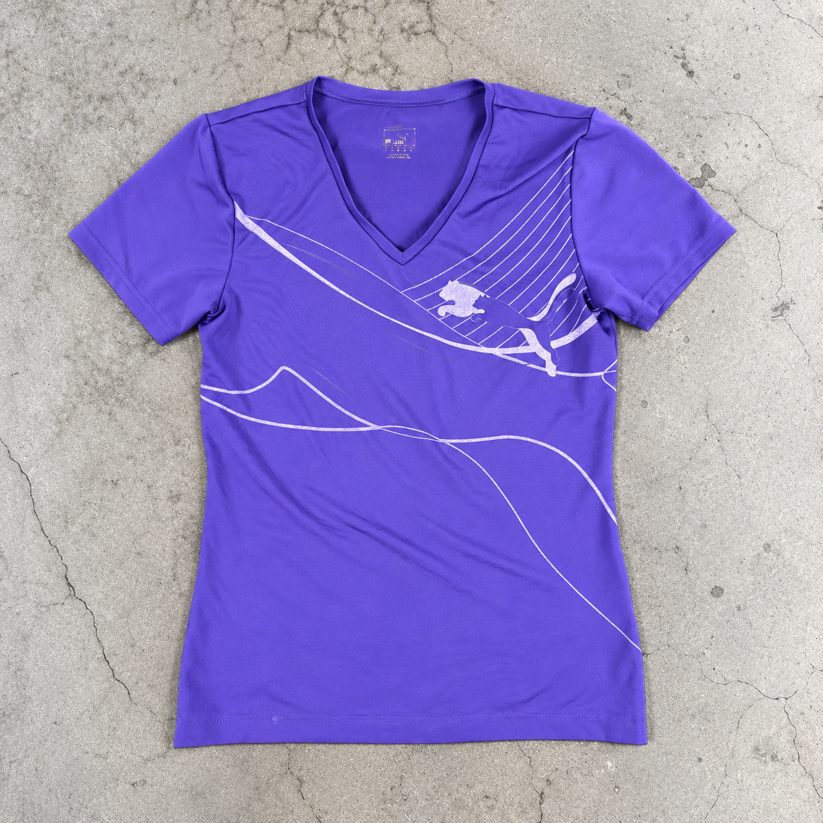 y2k Puma V-neck Activewear Top Women's Small Purple Silver Japan Stock