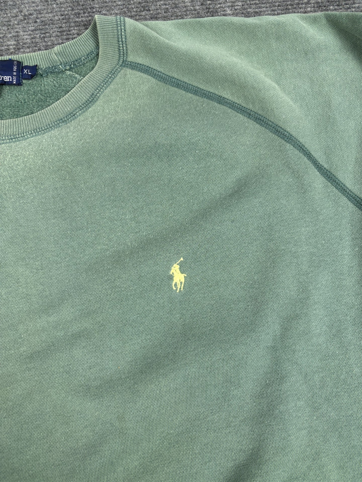 Vintage 90's Ralph Lauren Jumper Men's XL Green Faded Yellow Small Pony Boxy Crew Neck