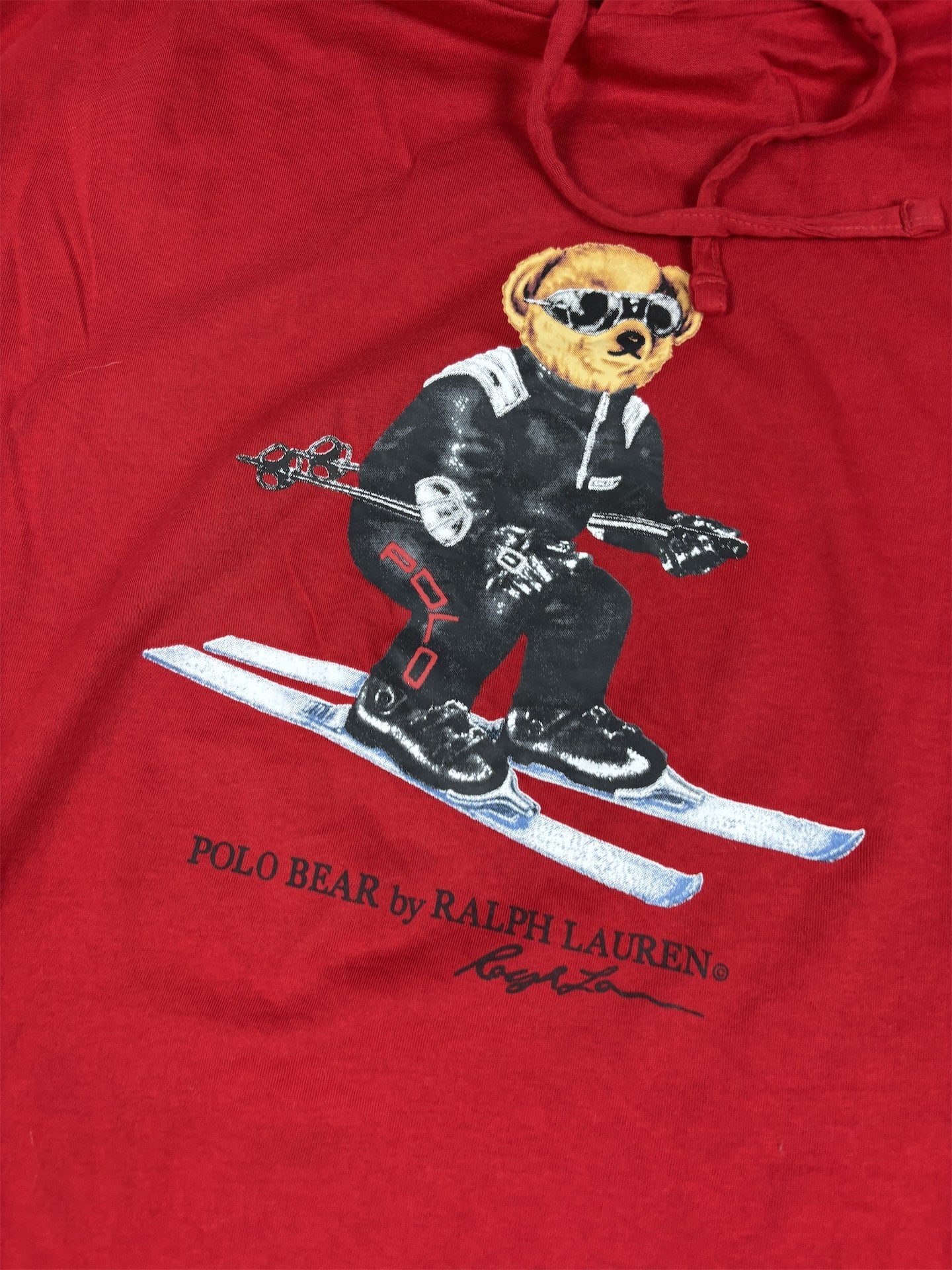 Ralph Lauren Hoodie Men's XL Red Skiing Polo Bear Light Jumper
