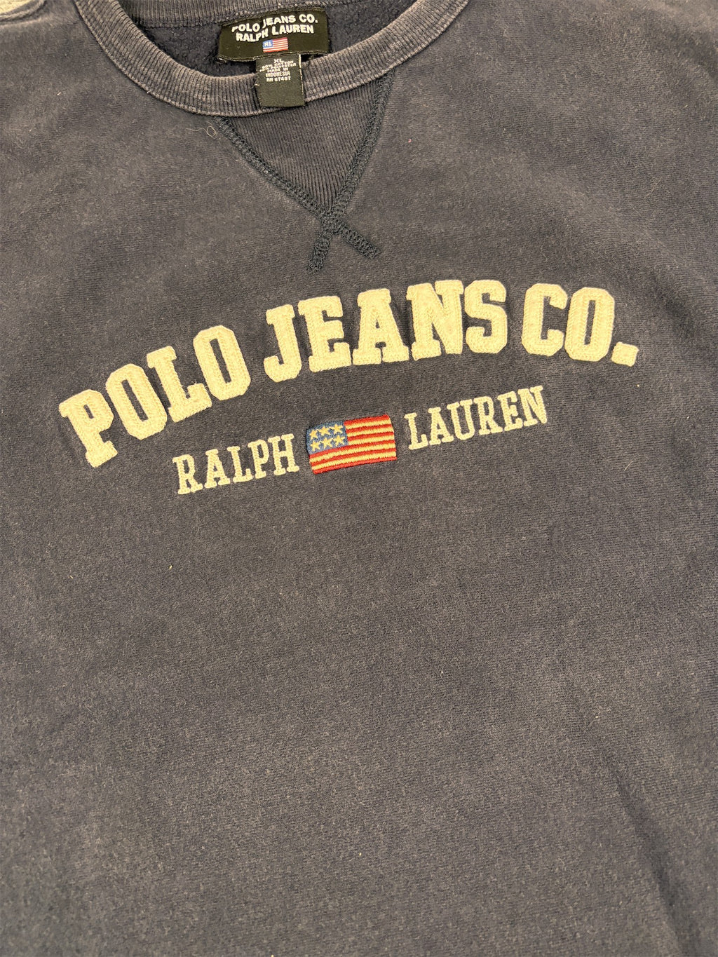 Ralph Lauren Jumper Men's XL Navy Blue Polo Jeans Co Spell Out Logo Sweater Crew Neck