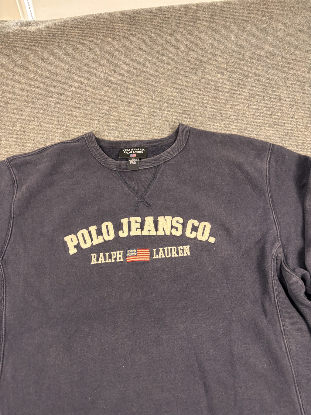 Ralph Lauren Jumper Men's XL Navy Blue Polo Jeans Co Spell Out Logo Sweater Crew Neck