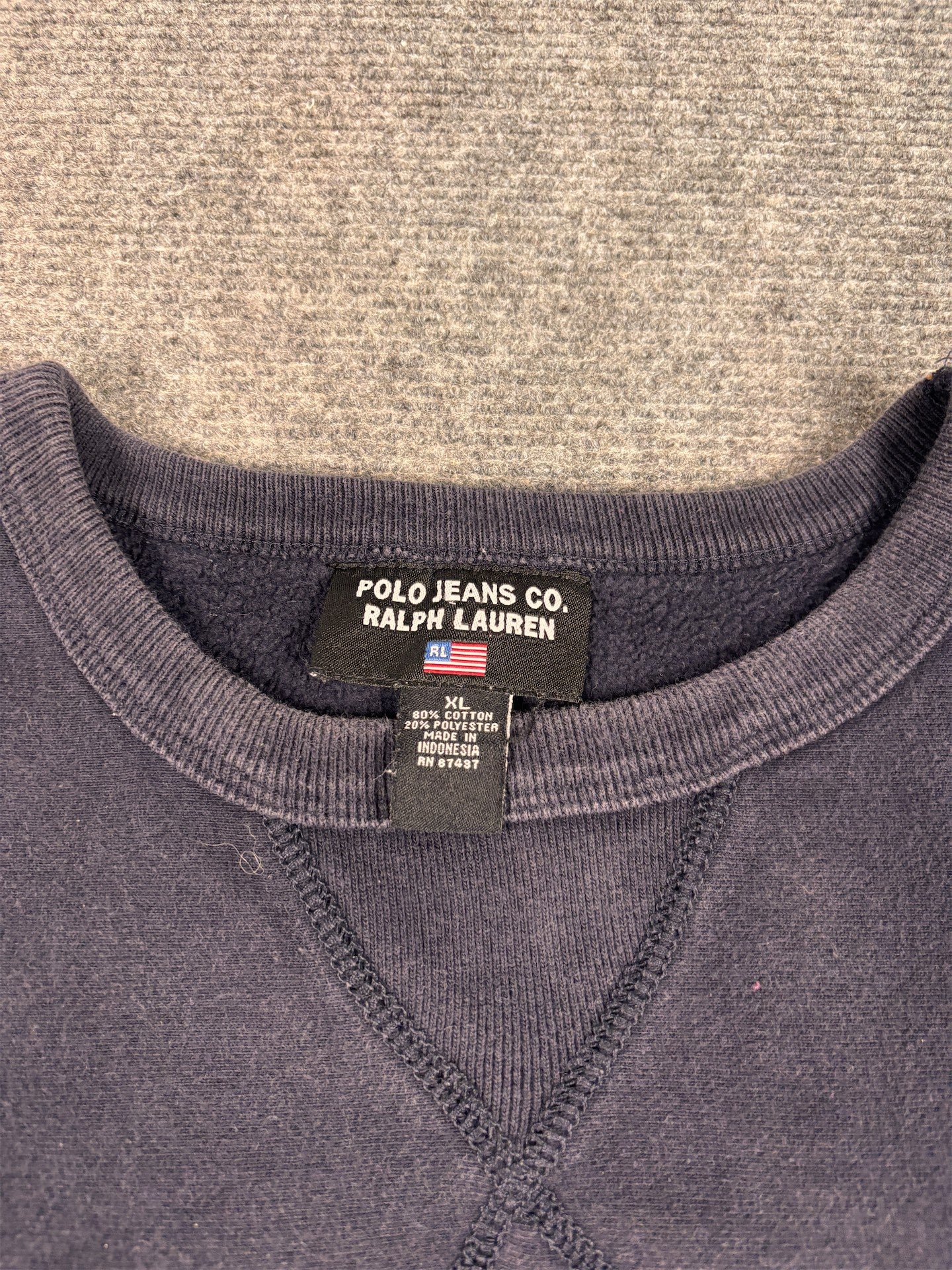 Ralph Lauren Jumper Men's XL Navy Blue Polo Jeans Co Spell Out Logo Sweater Crew Neck