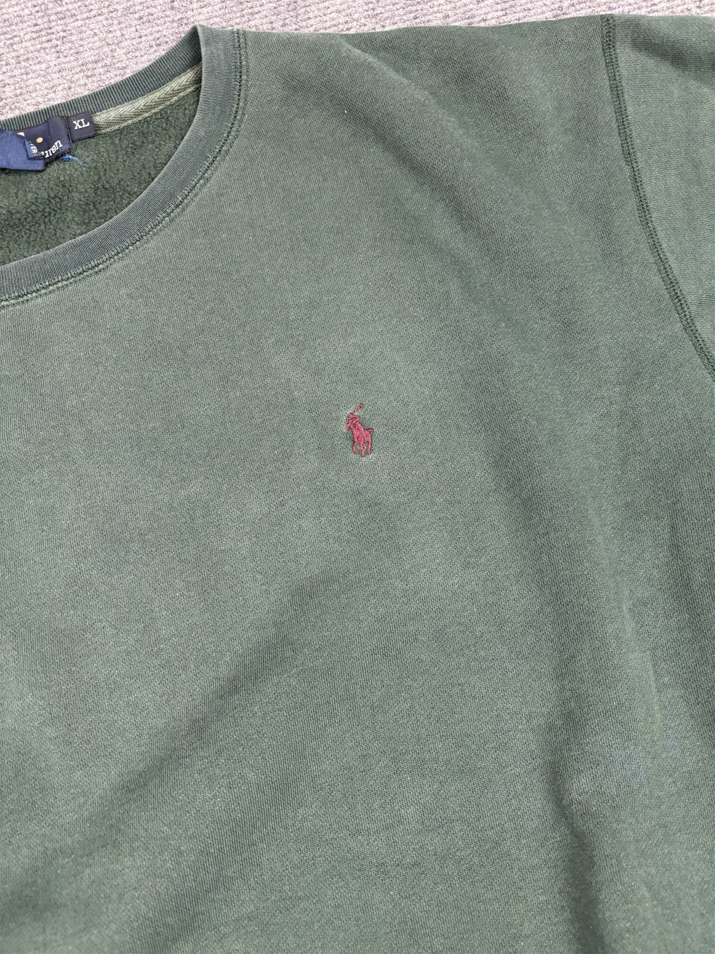 Vintage 90's Ralph Lauren Jumper Men's XL Green Faded Red Small Pony Boxy Crew Neck