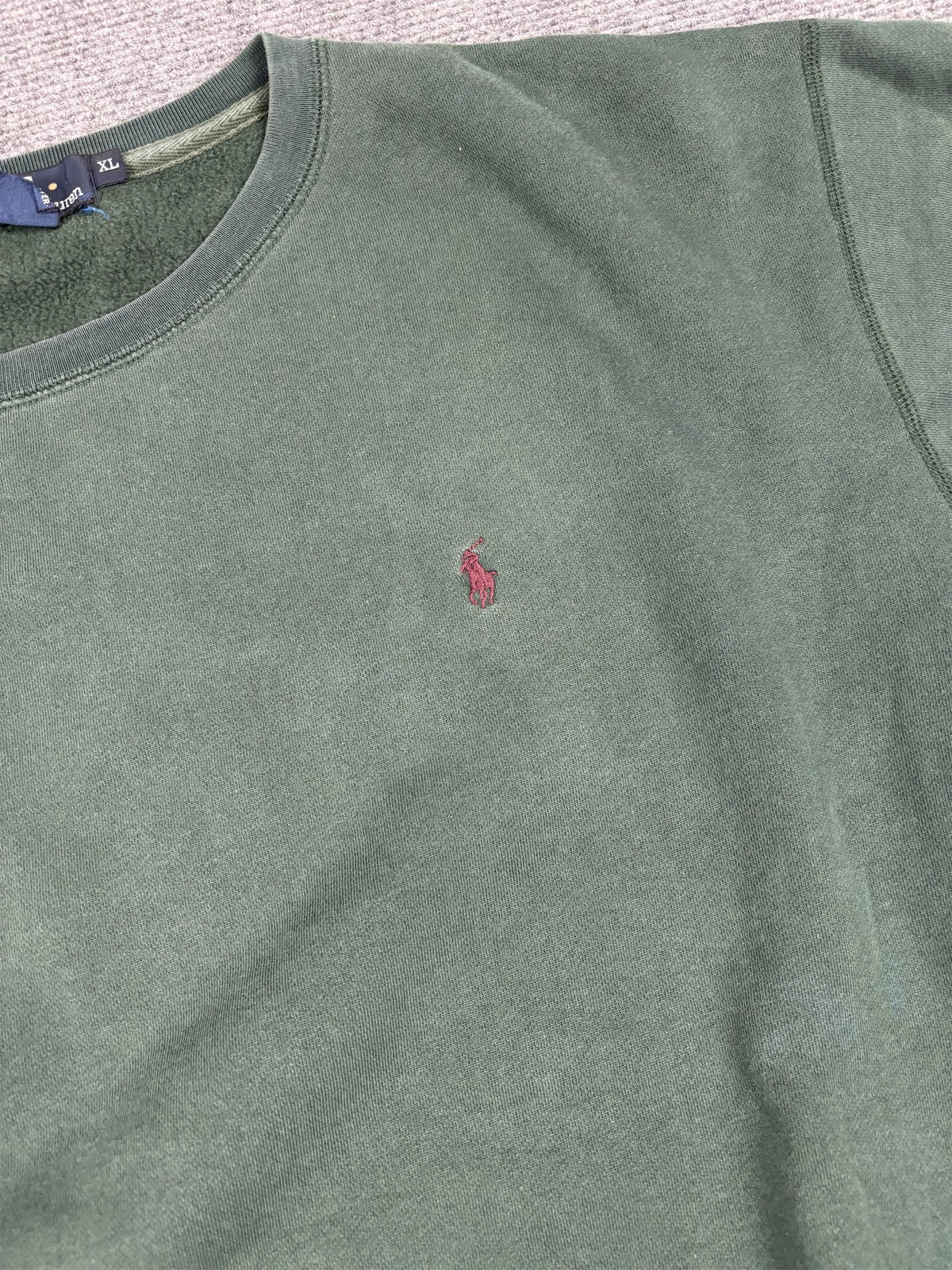 Vintage 90's Ralph Lauren Jumper Men's XL Green Faded Red Small Pony Boxy Crew Neck