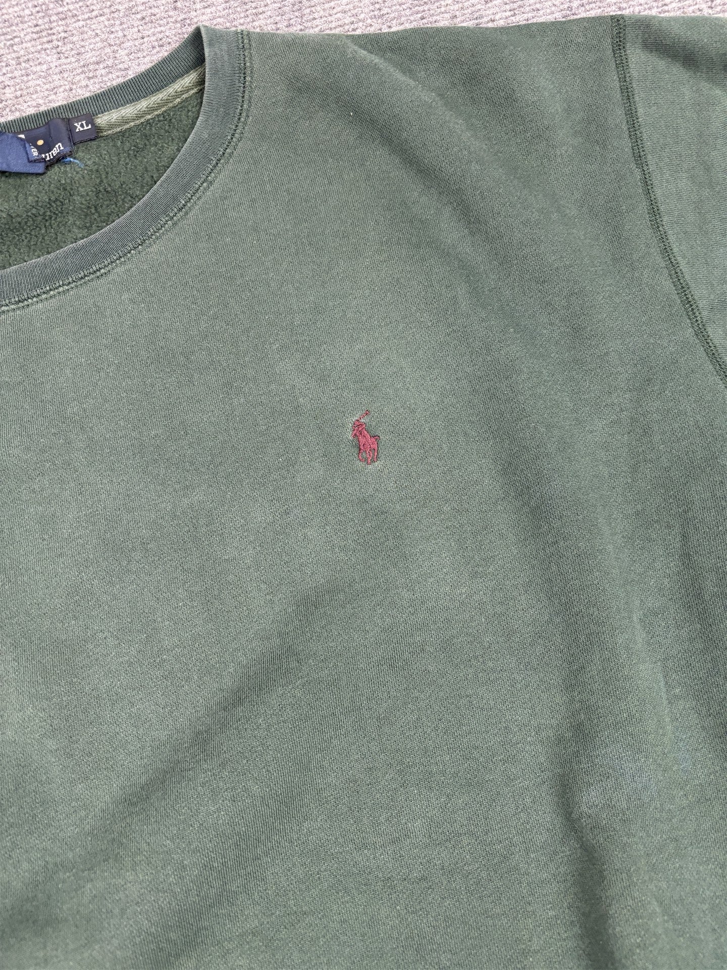 Vintage 90's Ralph Lauren Jumper Men's XL Green Faded Red Small Pony Boxy Crew Neck