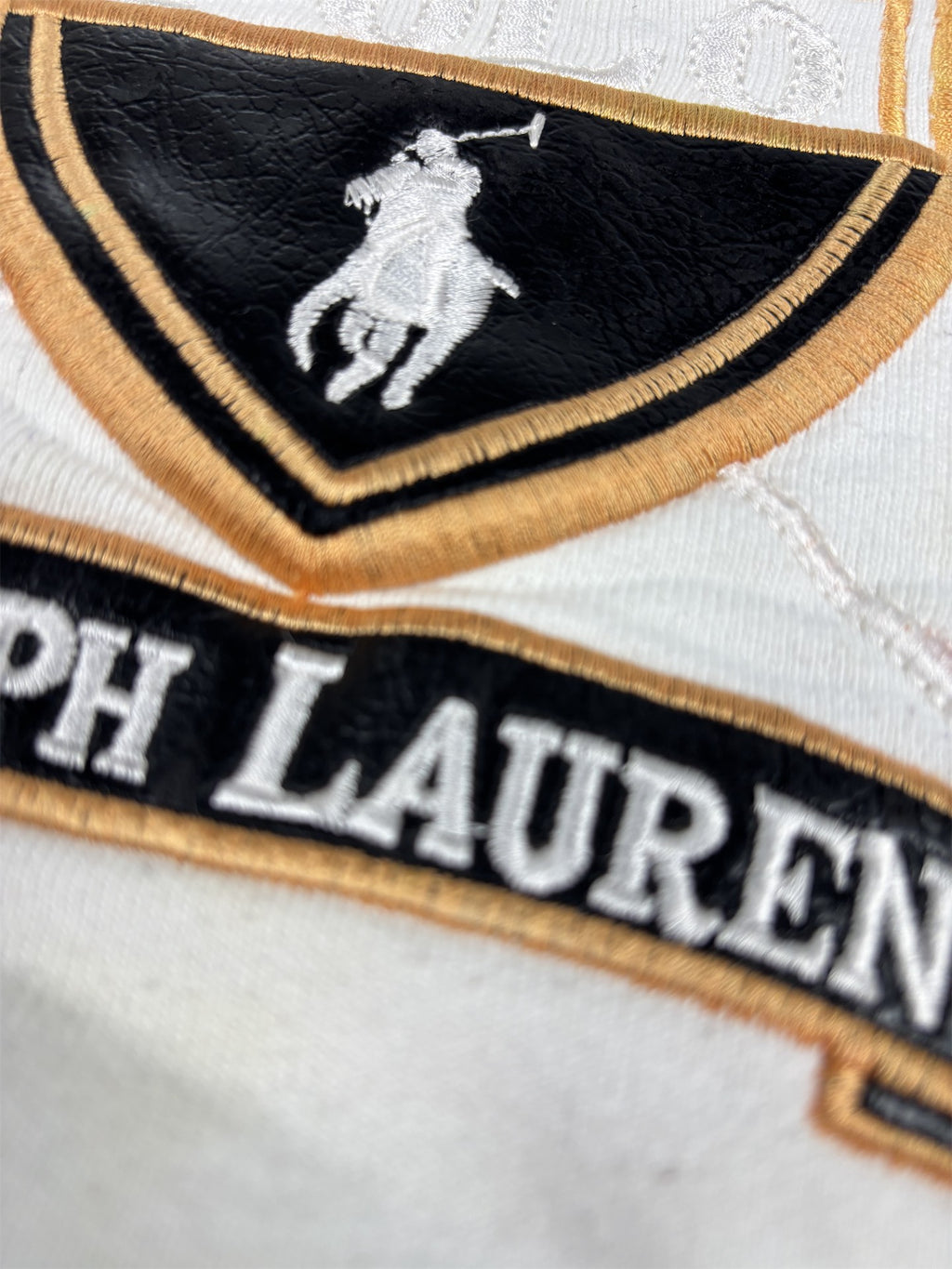 Vintage 90's Ralph Lauren Jumper Men's XXL White Golf Logo Leather Details Rare Crew Neck
