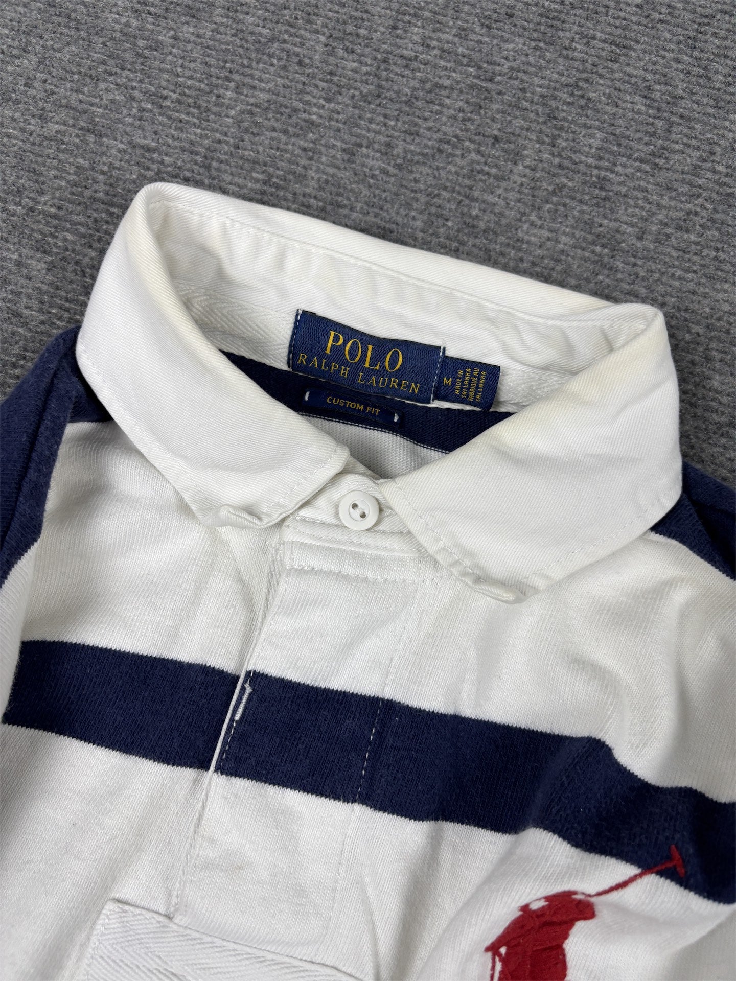 Ralph Lauren Rugby Polo Men's M White Blue Stripe Large Pony Red