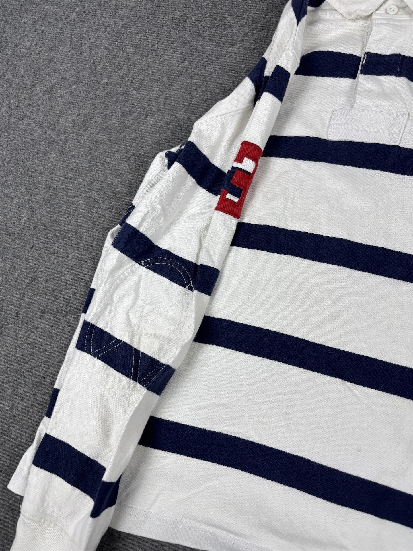 Ralph Lauren Rugby Polo Men's M White Blue Stripe Large Pony Red