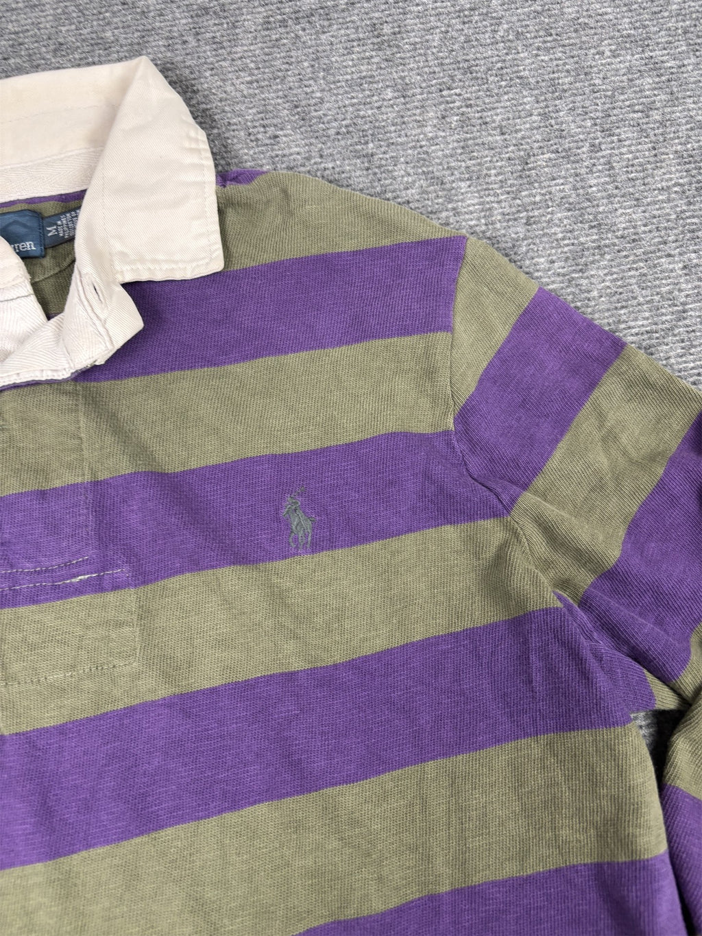 Vintage 90's Ralph Lauren Rugby Polo Men's M Purple Green Stripe Small Pony Jersey