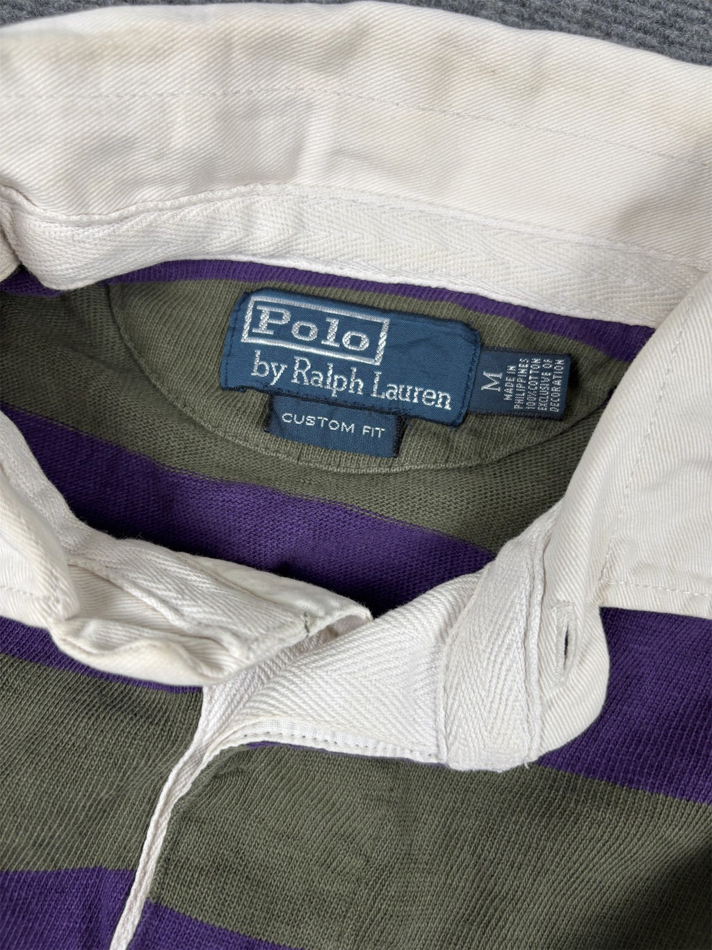Vintage 90's Ralph Lauren Rugby Polo Men's M Purple Green Stripe Small Pony Jersey