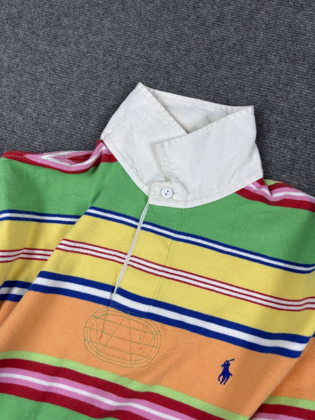Vintage 90's Ralph Lauren Rugby Polo Men's M Multicolour Striped Small Pony Jersey