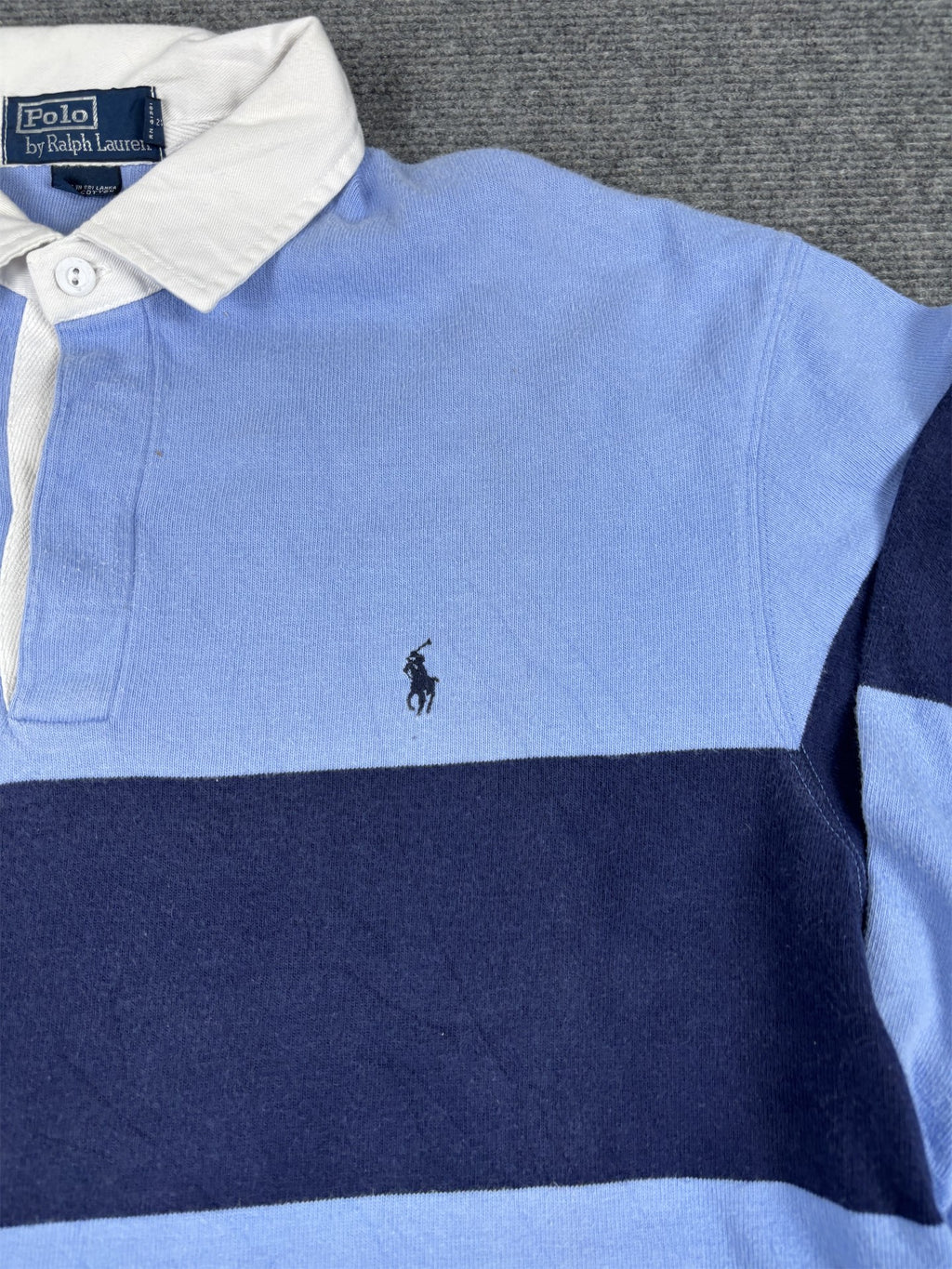 Vintage 90's Ralph Lauren Rugby Polo Men's M Blue Navy Stripe Small Pony Jersey