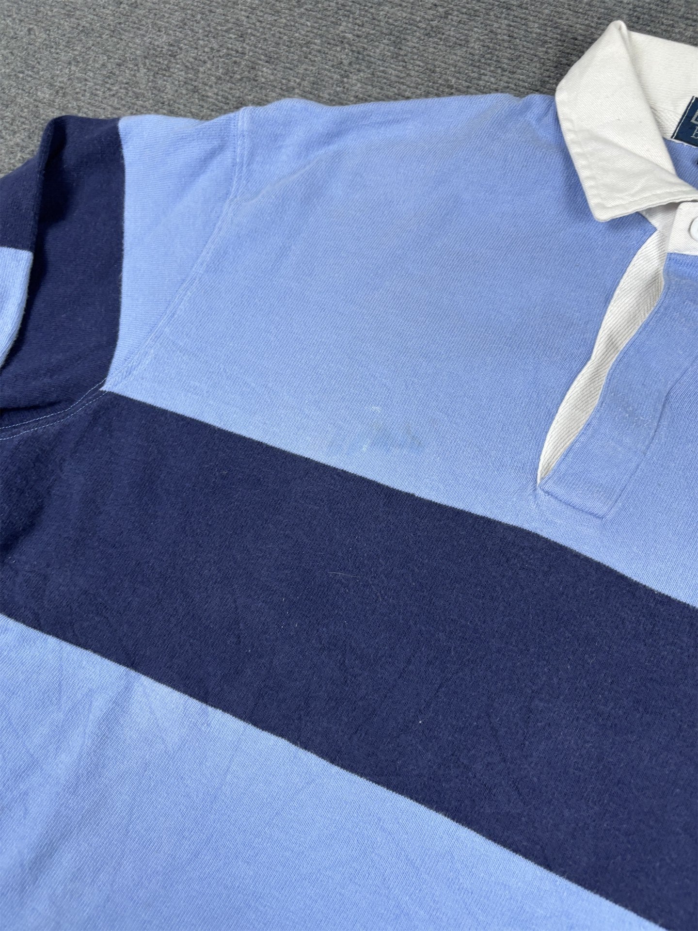 Vintage 90's Ralph Lauren Rugby Polo Men's M Blue Navy Stripe Small Pony Jersey