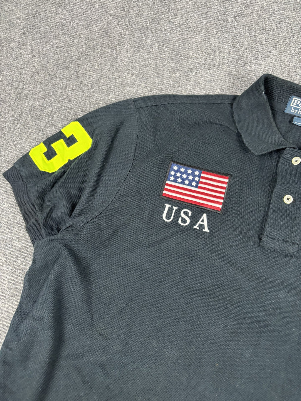 Vintage 90's Polo Ralph Lauren Polo Men's L Black Team USA Fluro Large Pony