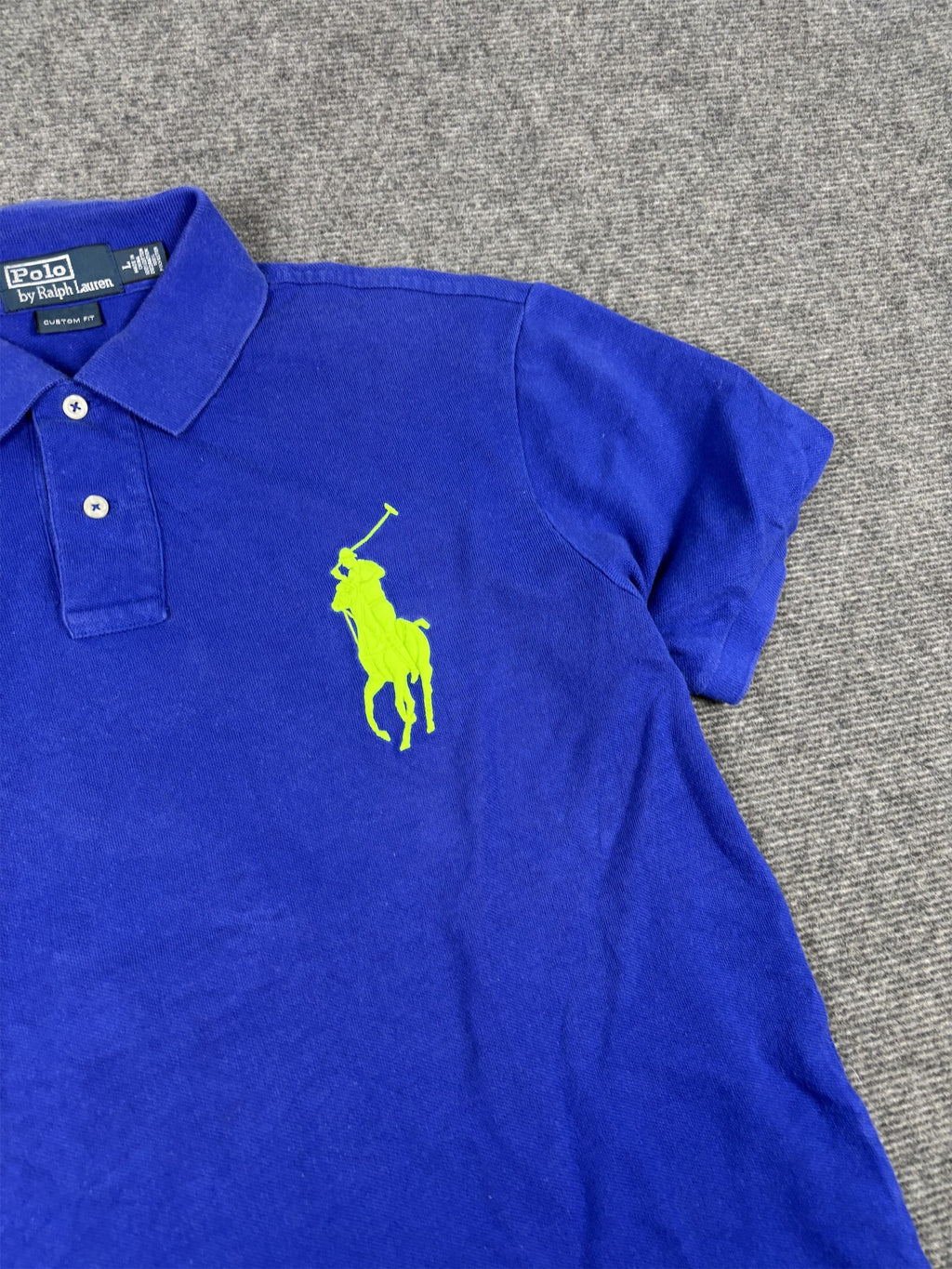 Vintage 90's Polo Ralph Lauren Polo Men's L Blue Team Spain Fluro Large Pony Collared
