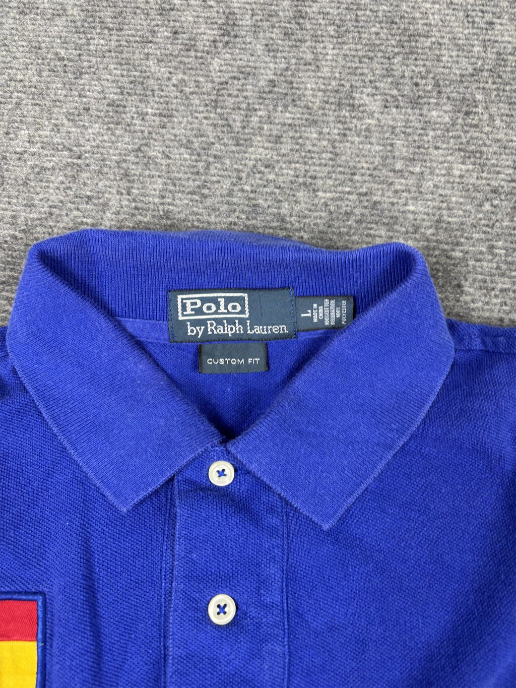 Vintage 90's Polo Ralph Lauren Polo Men's L Blue Team Spain Fluro Large Pony Collared