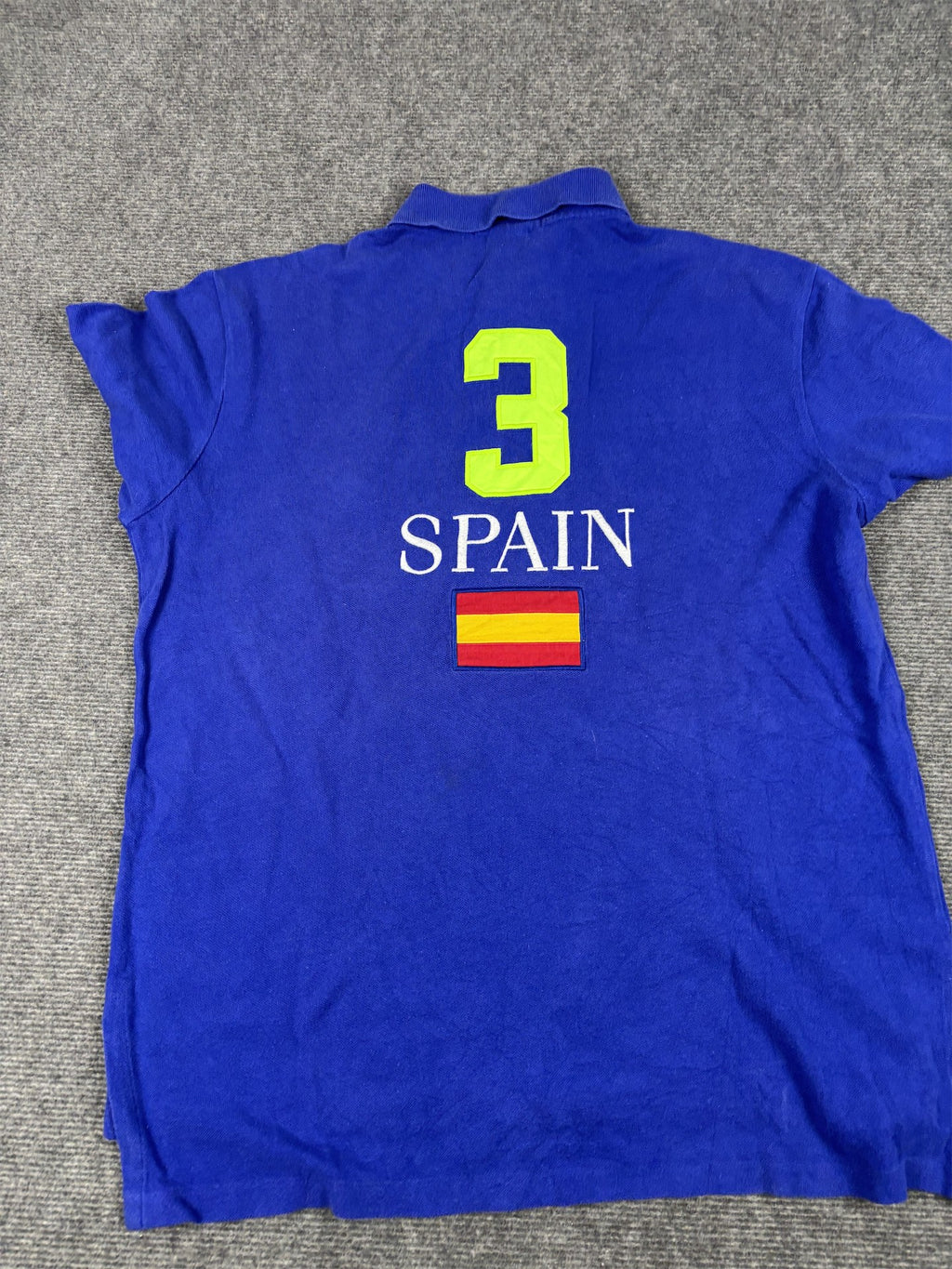 Vintage 90's Polo Ralph Lauren Polo Men's L Blue Team Spain Fluro Large Pony Collared