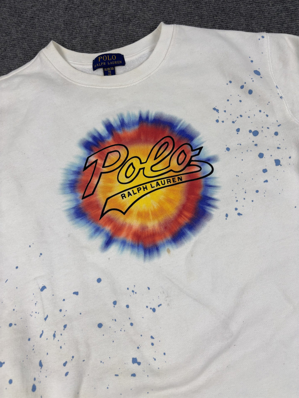 Ralph Lauren Jumper Women's M White Tie Dye Spell Out Logo Sweatshirt Crew Neck