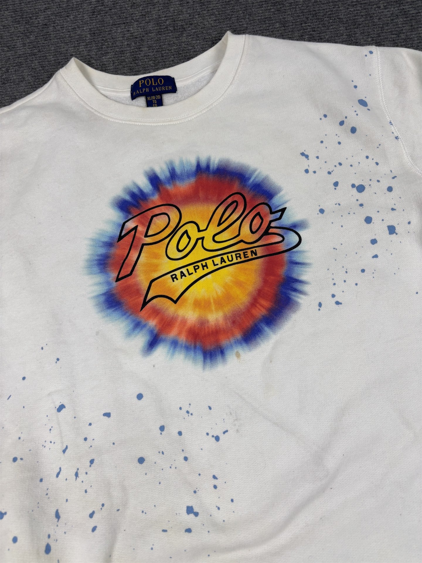 Ralph Lauren Jumper Women's M White Tie Dye Spell Out Logo Sweatshirt Crew Neck