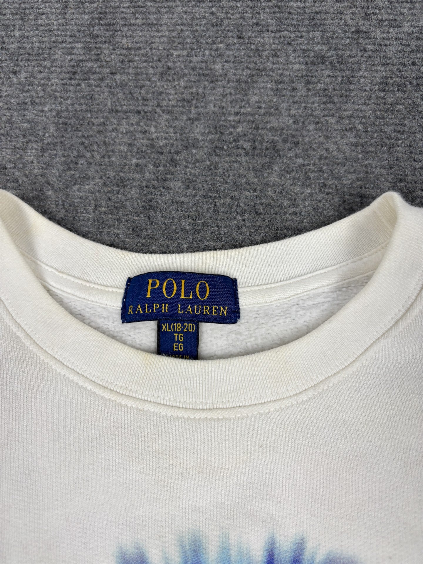 Ralph Lauren Jumper Women's M White Tie Dye Spell Out Logo Sweatshirt Crew Neck