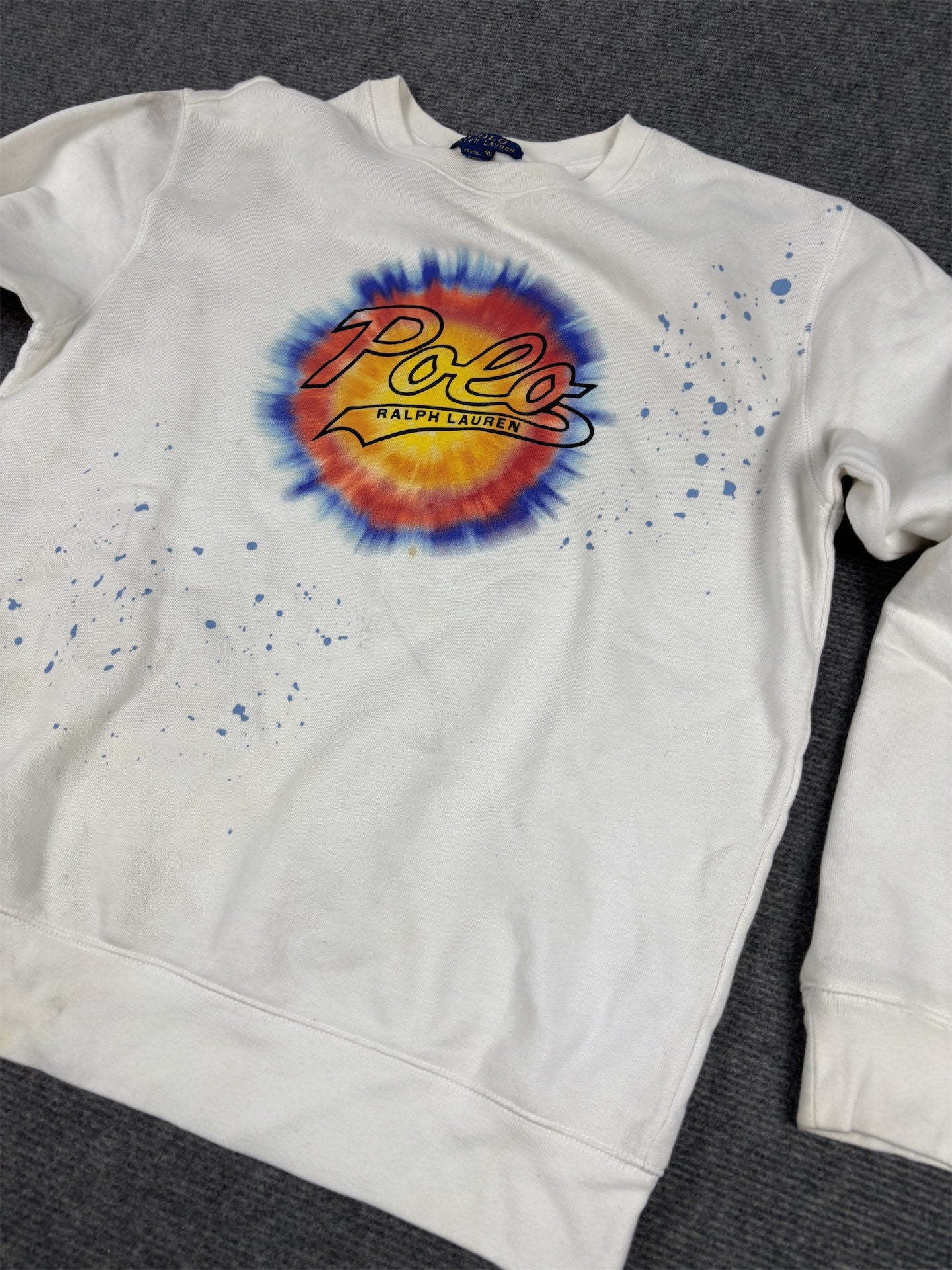 Ralph Lauren Jumper Women's M White Tie Dye Spell Out Logo Sweatshirt Crew Neck