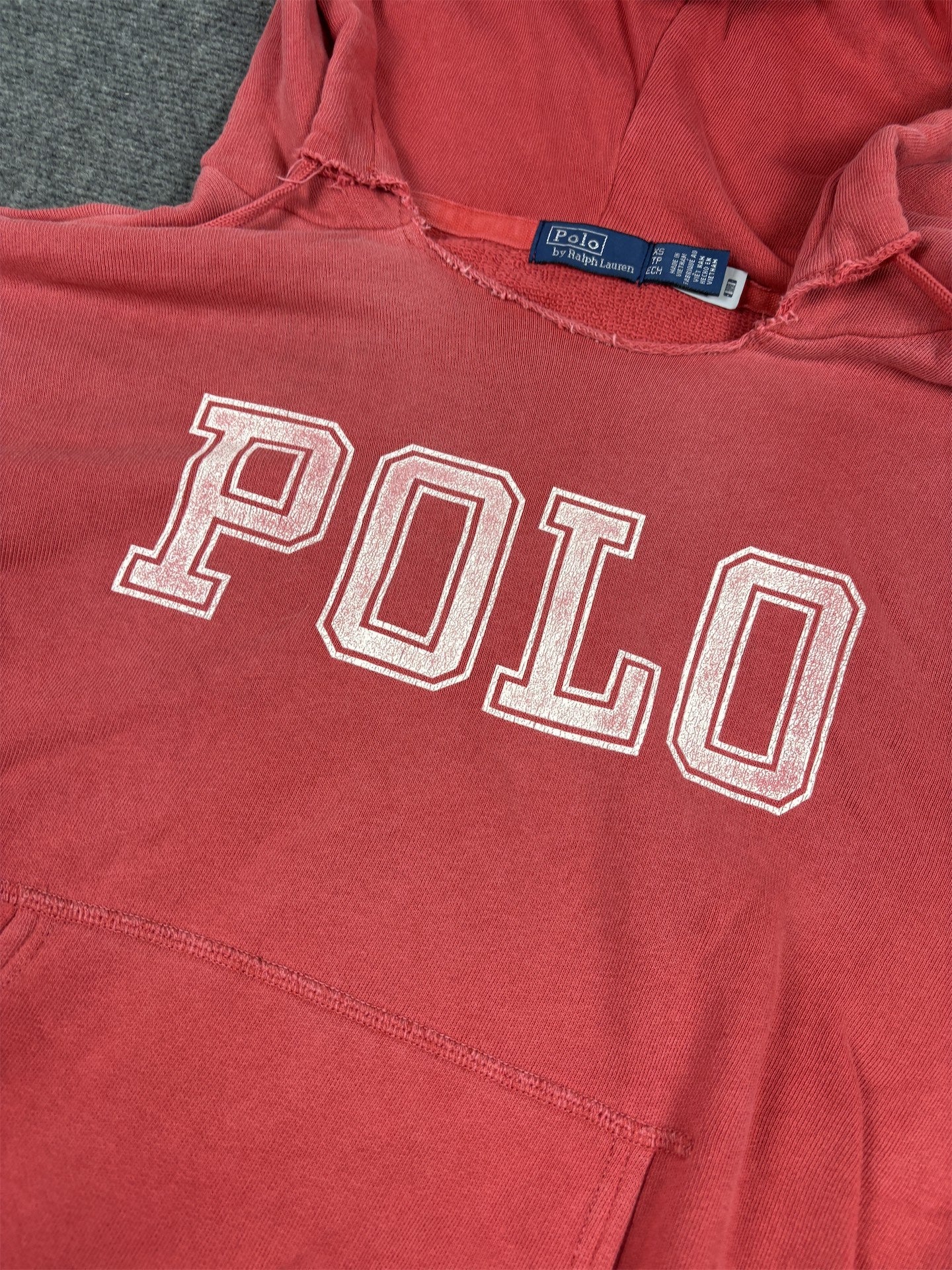 Vintage Y2K Ralph Lauren Hoodie Men's S Red Spell Out Logo Jumper