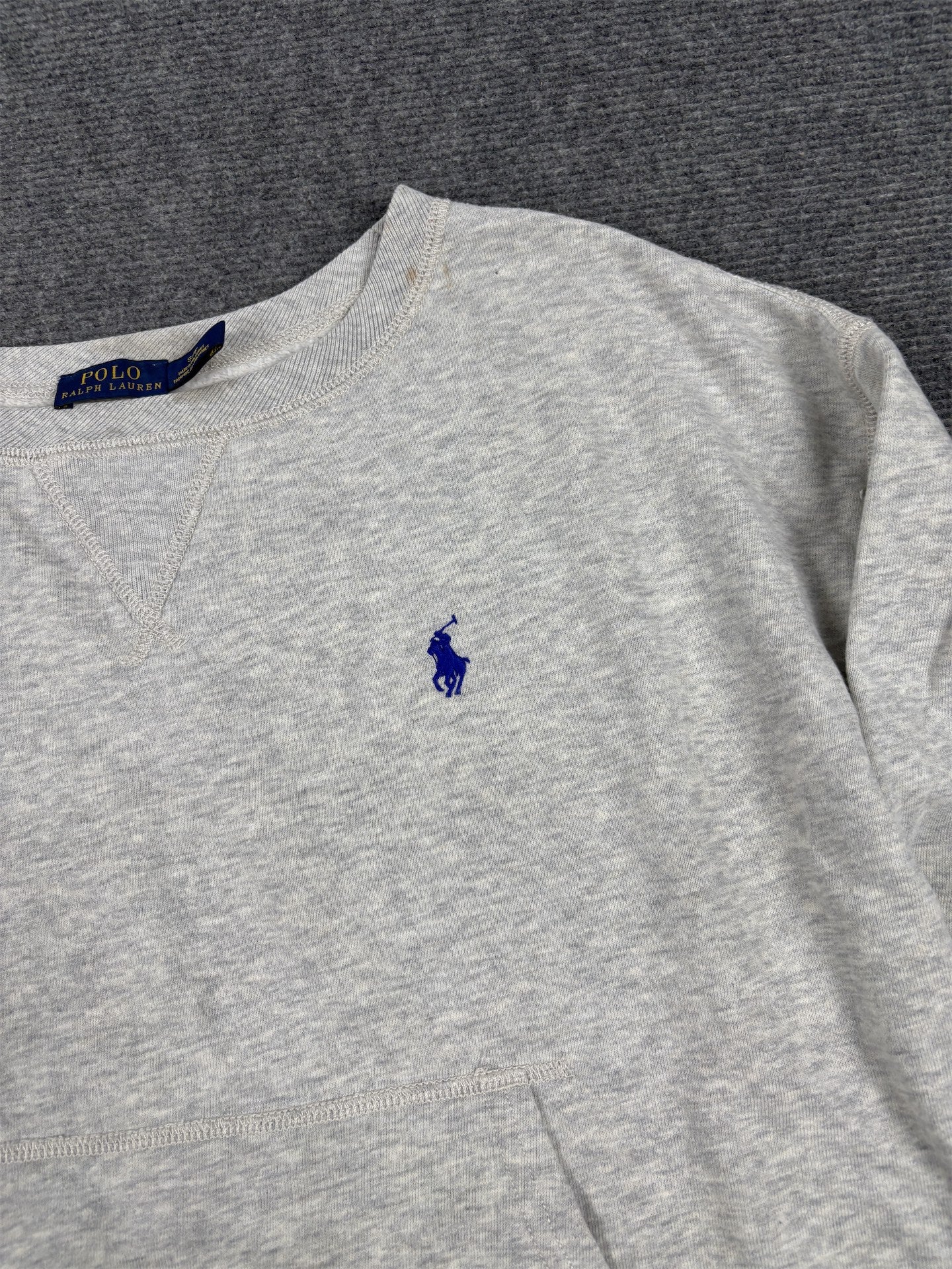 Men's  Ralph Lauren Jumper S Grey Blue Small Pony Sweatshirt Crew Neck