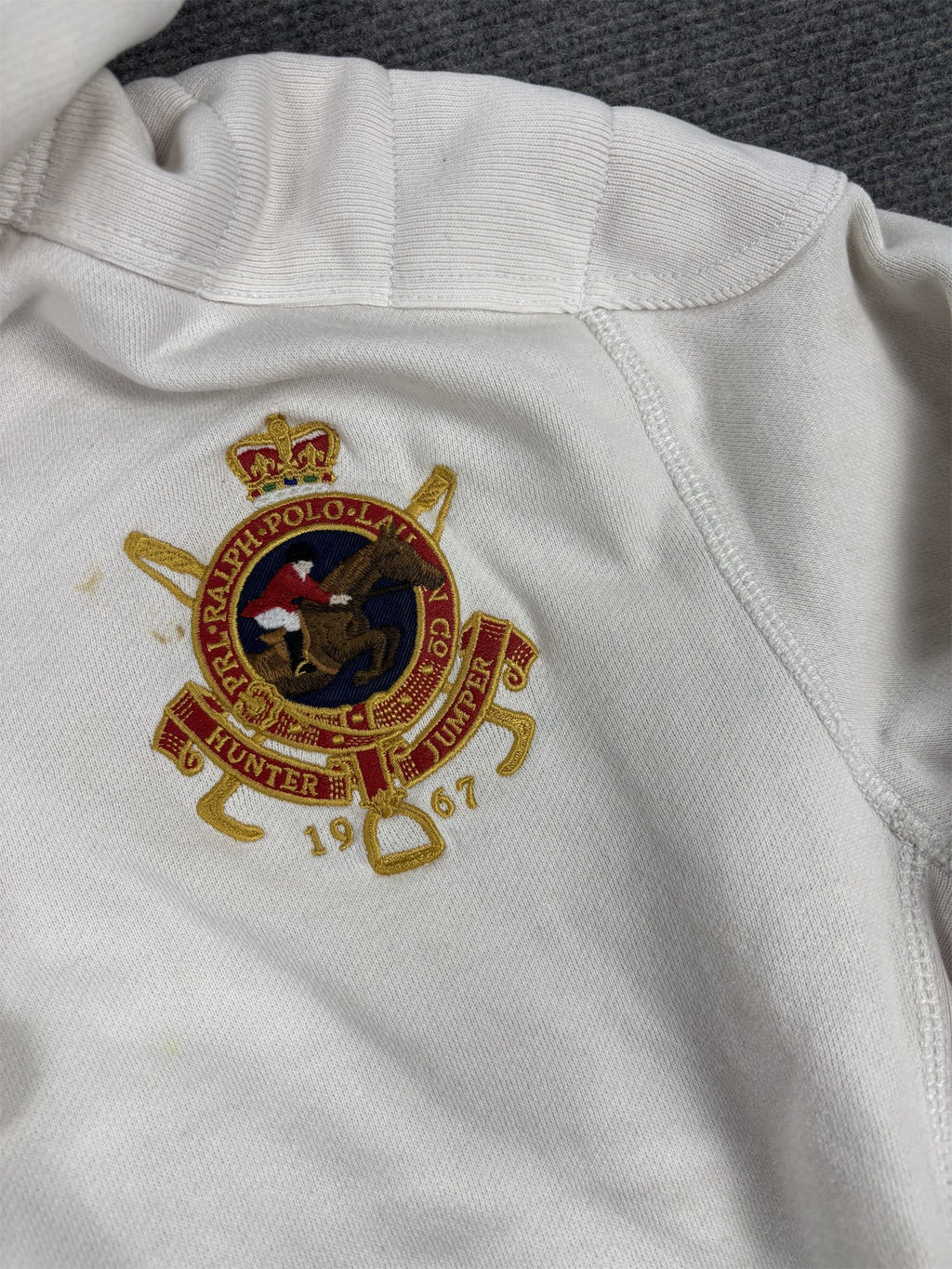 Vintage Men's 90's Ralph Lauren Rugby Hoodie M White Polo Badge Logo Jumper