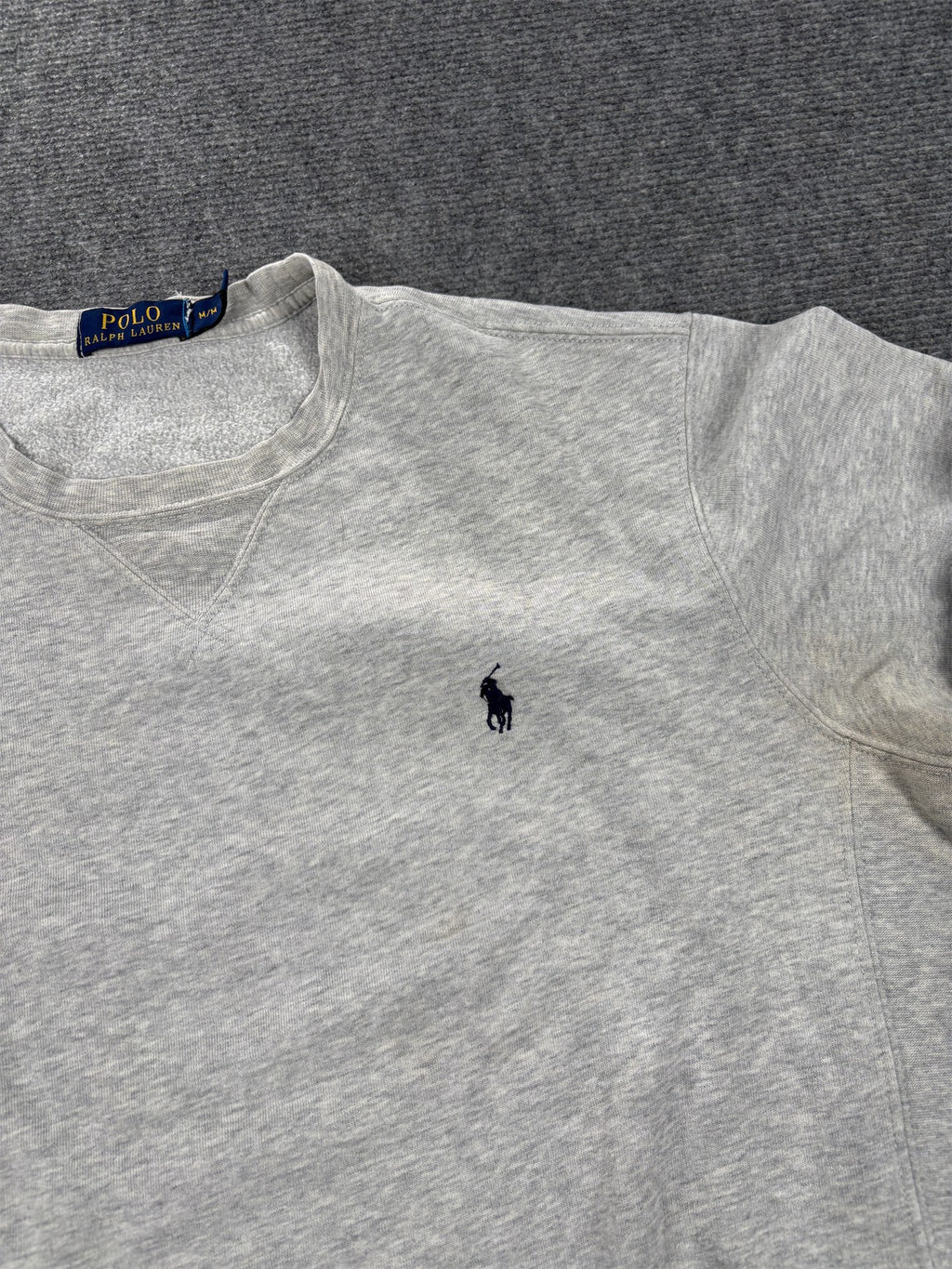 Men's  Ralph Lauren Jumper M Grey Blue Small Pony Jumper Sweatshirt Crew Neck
