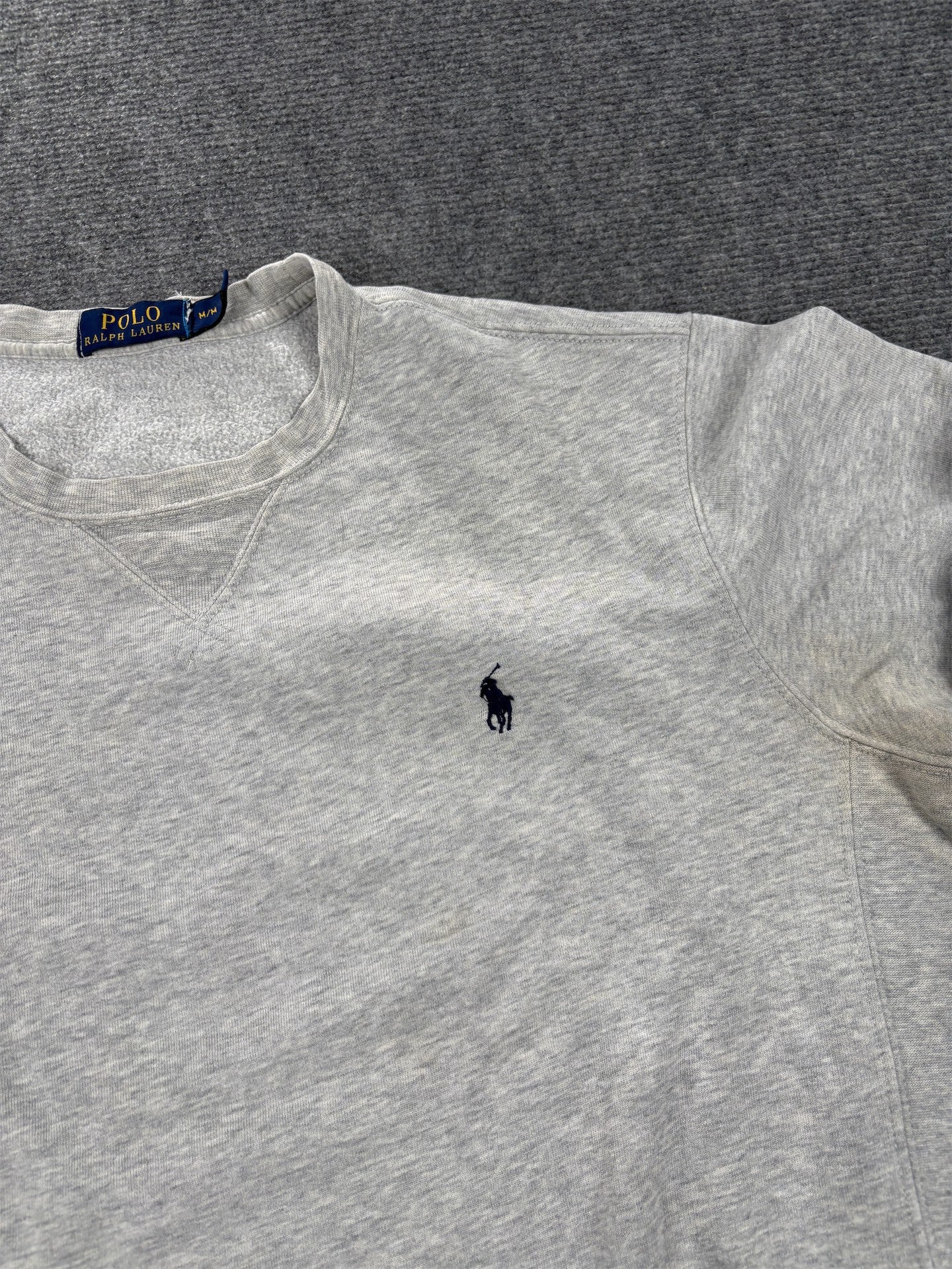 Men's  Ralph Lauren Jumper M Grey Blue Small Pony Jumper Sweatshirt Crew Neck