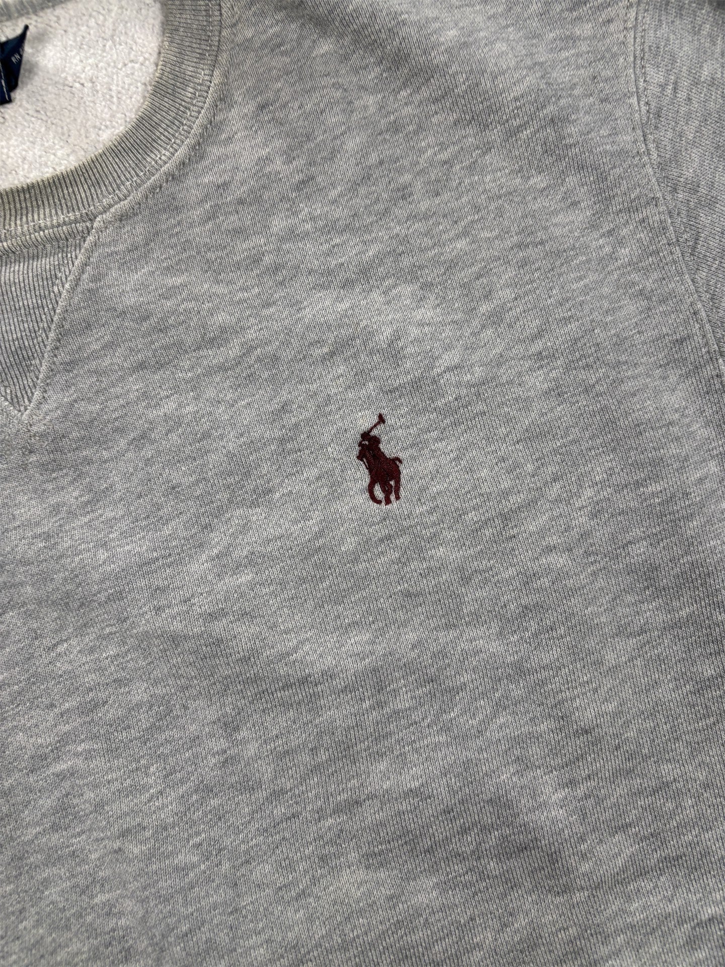 Vintage Men's 90's Ralph Lauren Jumper M Grey Red Small Pony Sweatshirt Crew Neck